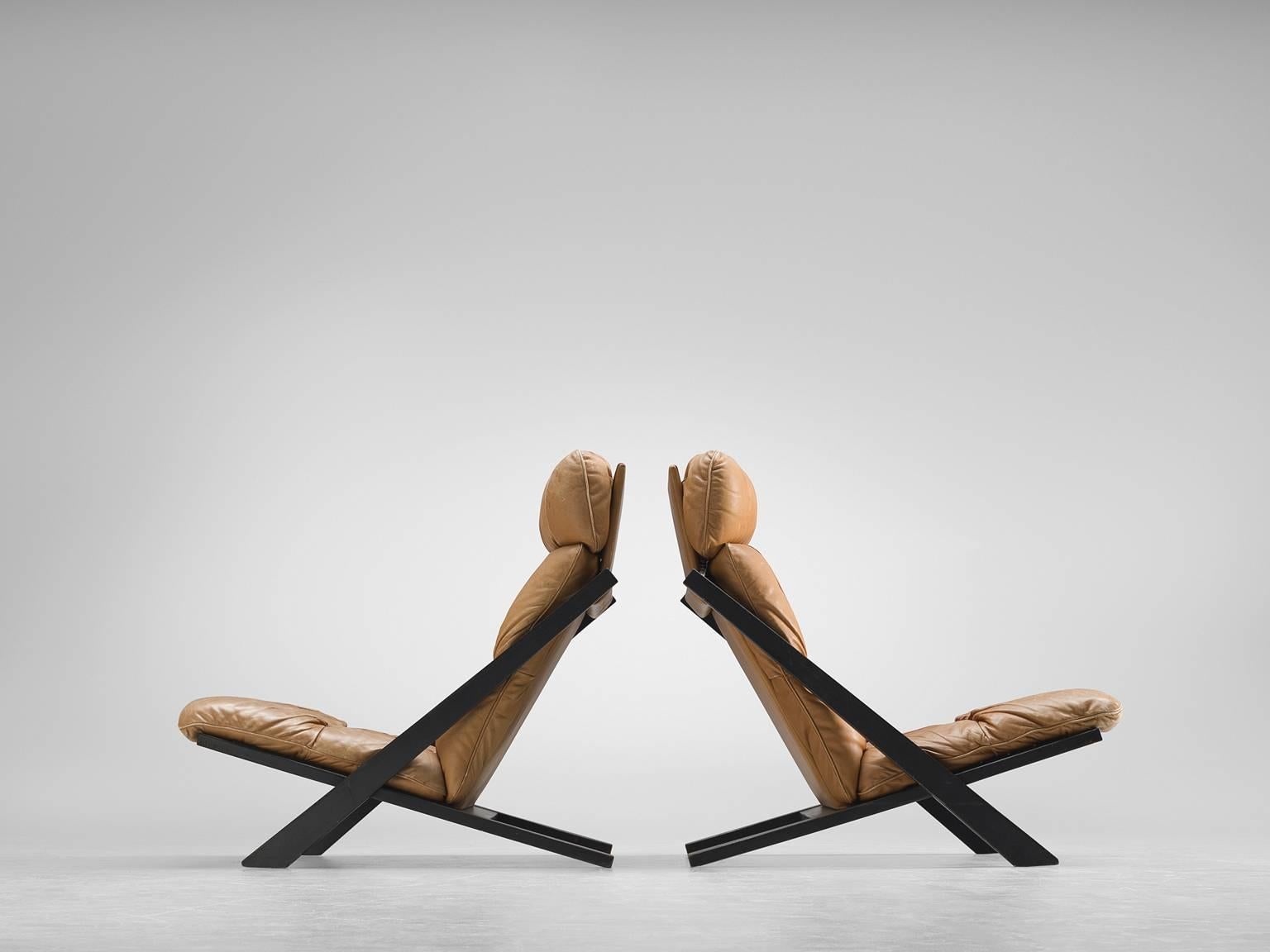 Pair of Cognac Leather Ueli Berger Lounge Chairs for De Sede im Zustand „Gut“ in Waalwijk, NL