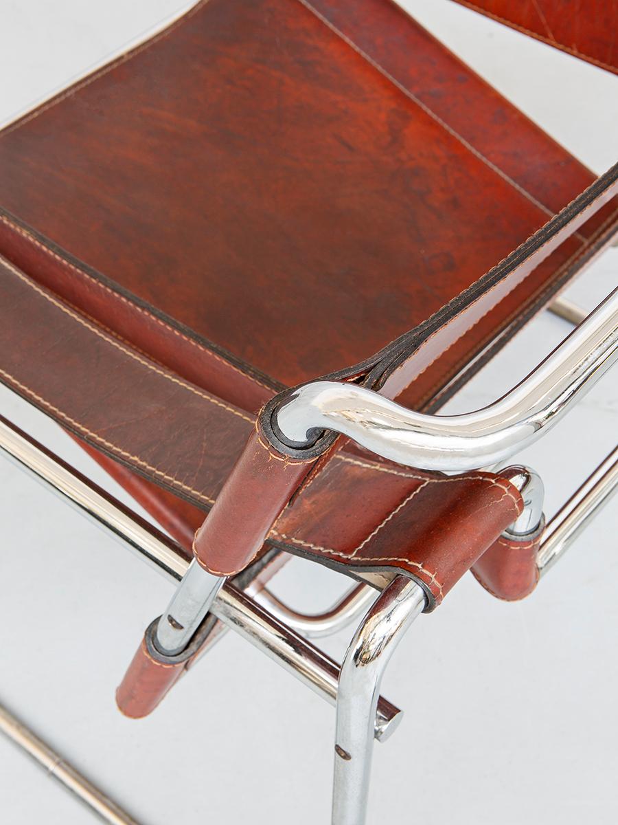 Metal Pair of Cognac Leather Wassily Armchairs by Marcel Breuer, 1968