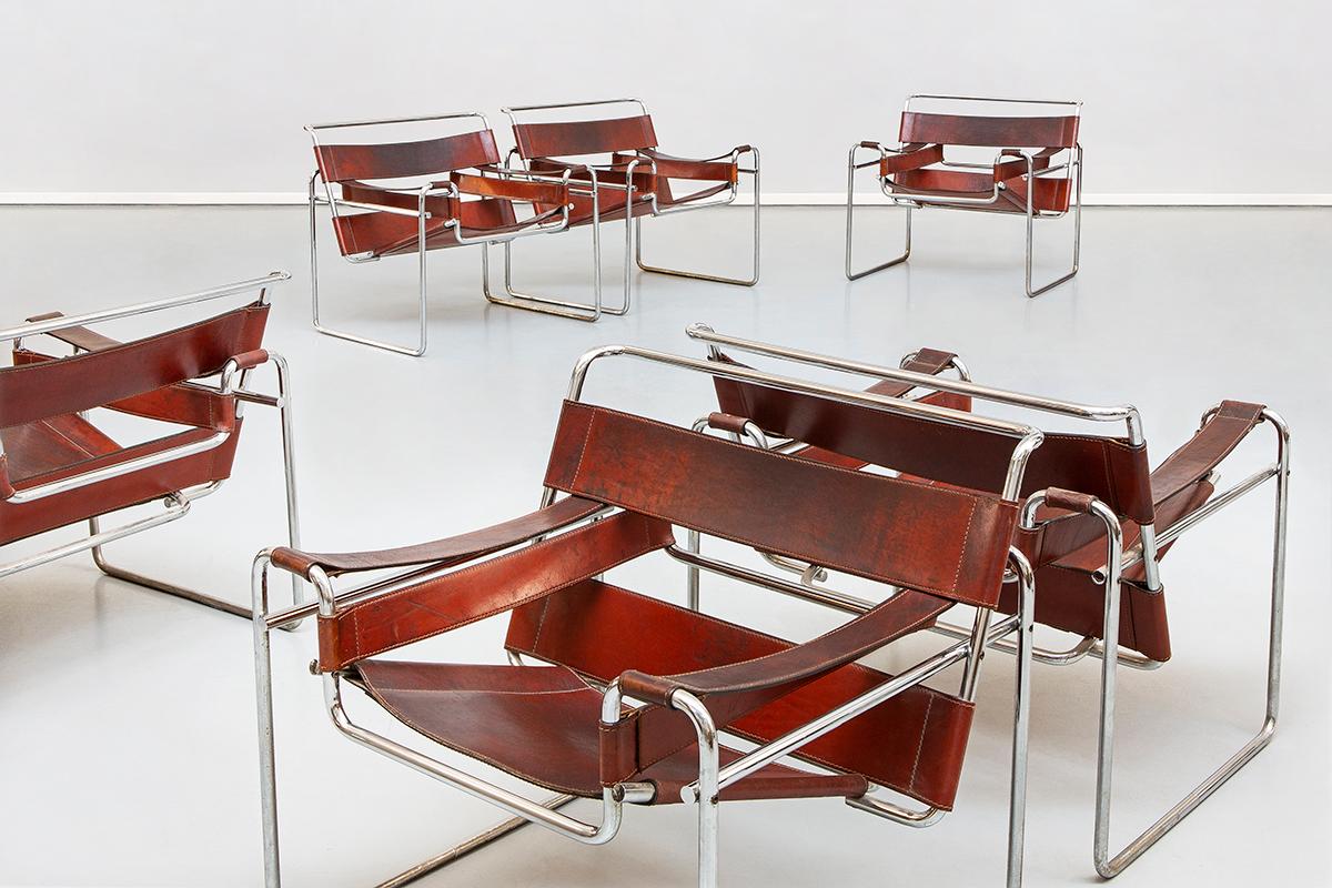 Pair of Cognac Leather Wassily Armchairs by Marcel Breuer, 1968 2