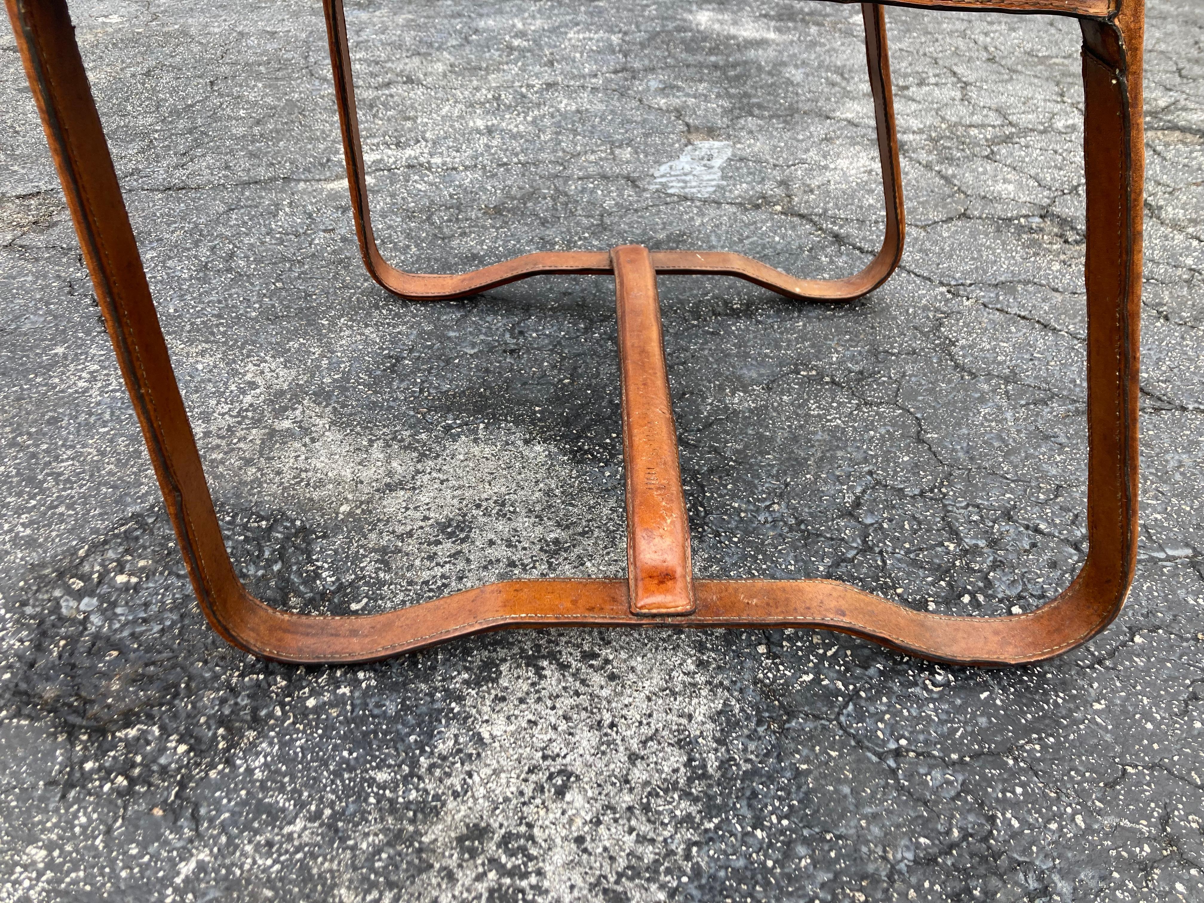 Pair of Cognac Leather Wrapped Arm Chairs in the style of Jacques Adnet 4