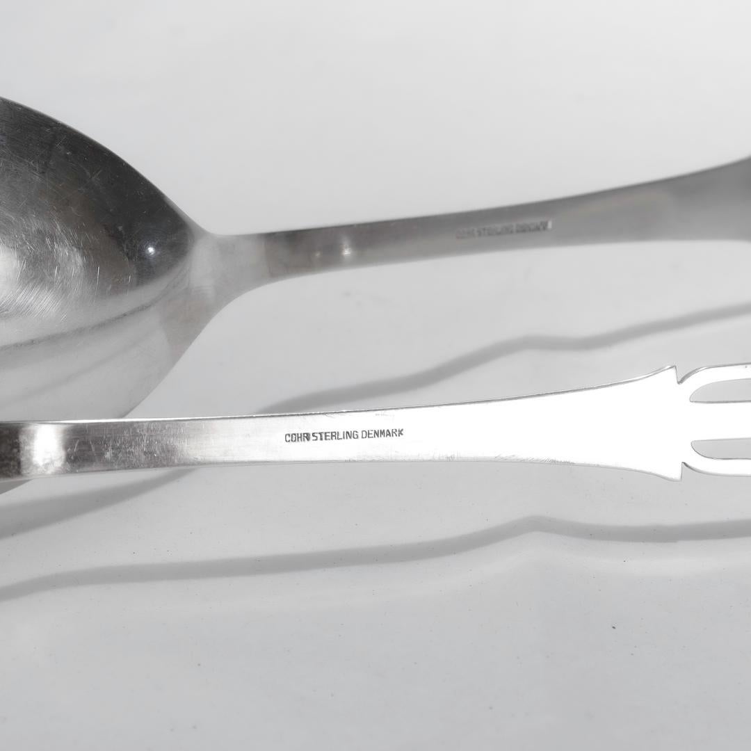 Pair of Cohr Mid-Century Modern Sterling Silver Fork & Spoon Salad Servers For Sale 9