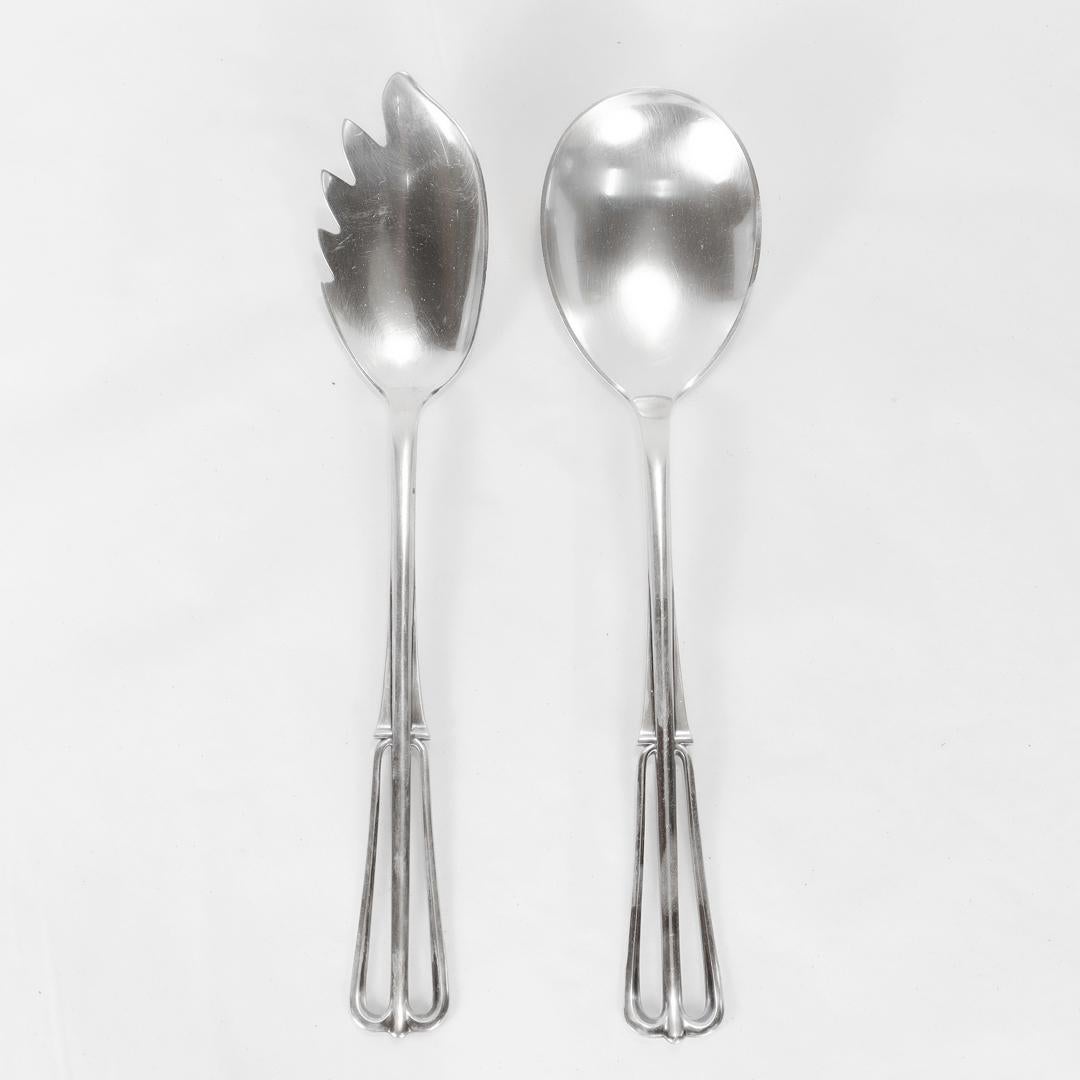 Pair of Cohr Mid-Century Modern Sterling Silver Fork & Spoon Salad Servers In Good Condition For Sale In Philadelphia, PA