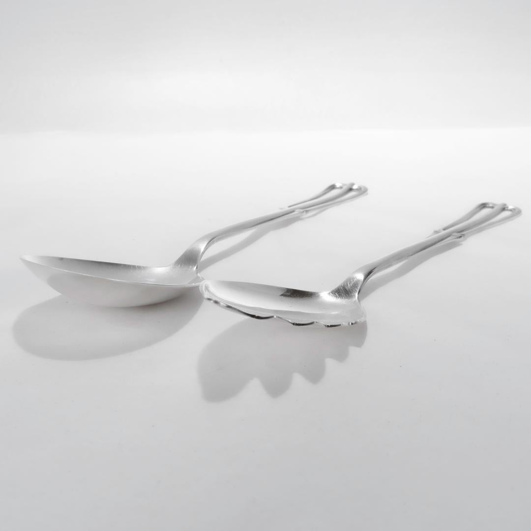 Women's or Men's Pair of Cohr Mid-Century Modern Sterling Silver Fork & Spoon Salad Servers For Sale