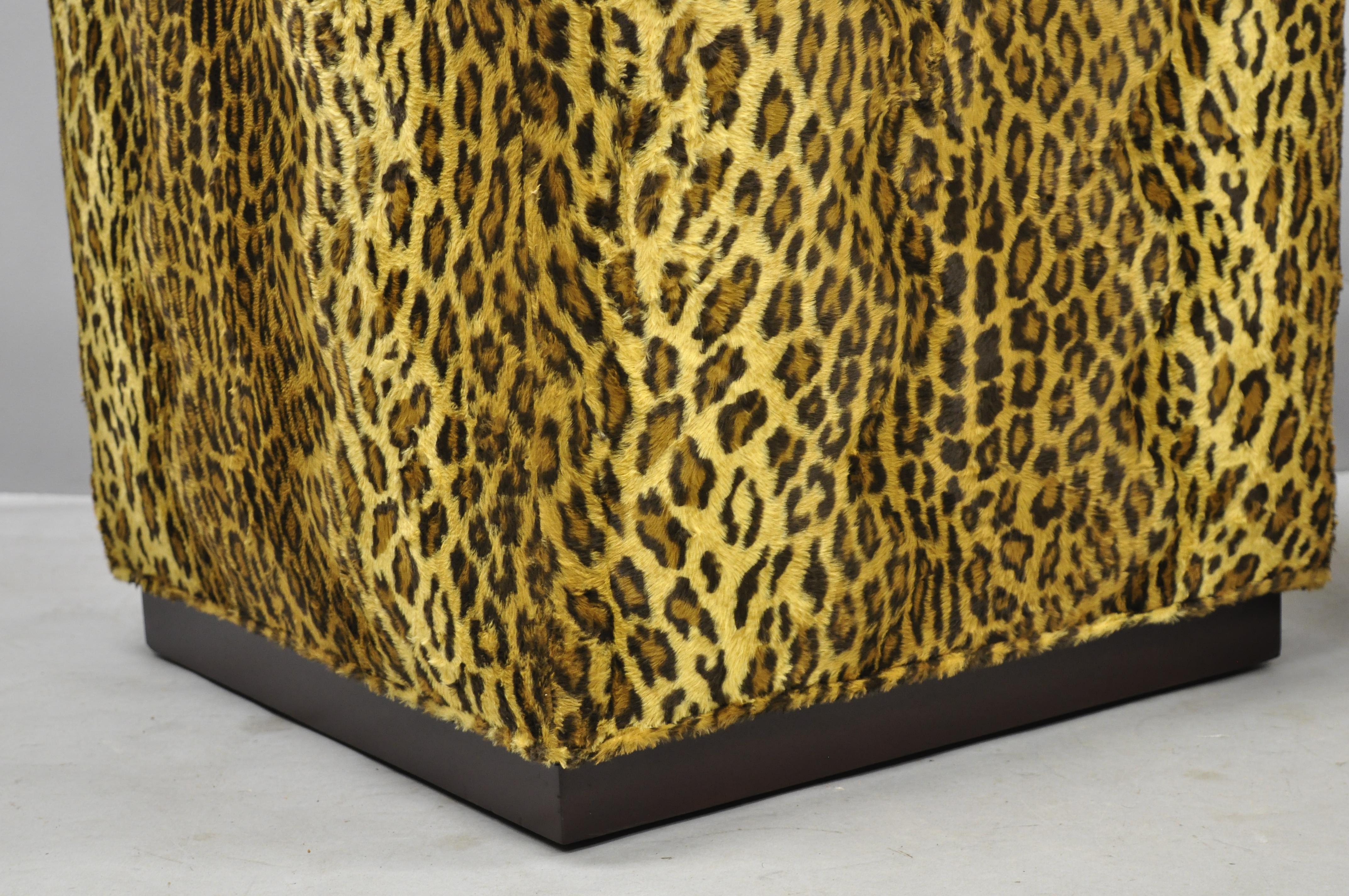 Contemporary Pair of Colby Cube Ottoman Stools Leopard Cheetah Print Fabric by Barclay Butera