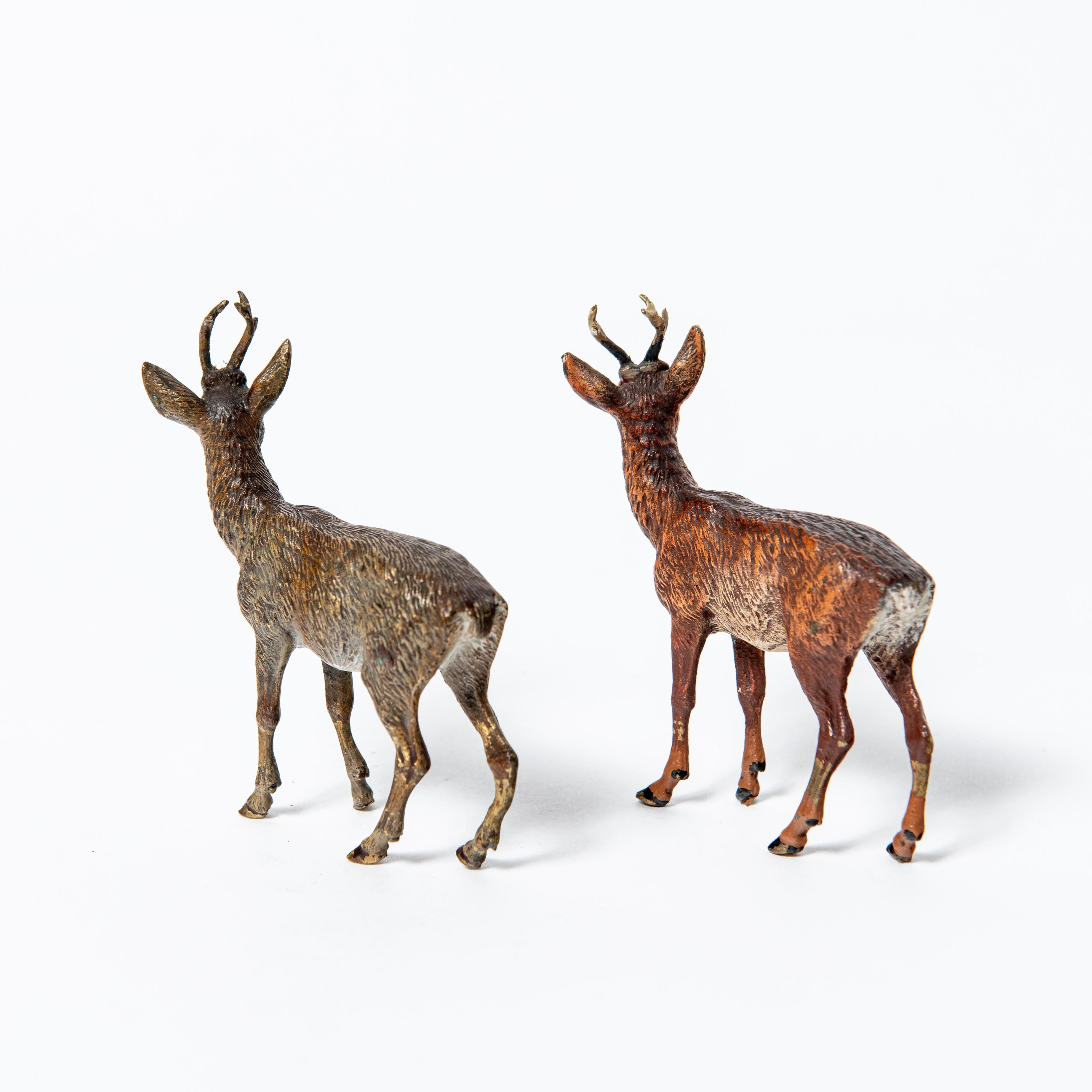 Belle Époque Pair of Cold-painted bronze deers sculpture attributed to Franz Bergmann For Sale