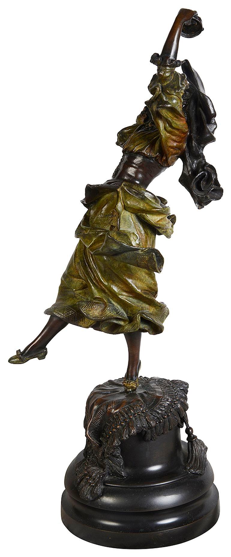 Pair of cold painted bronze Neapolitan dancers For Sale 3