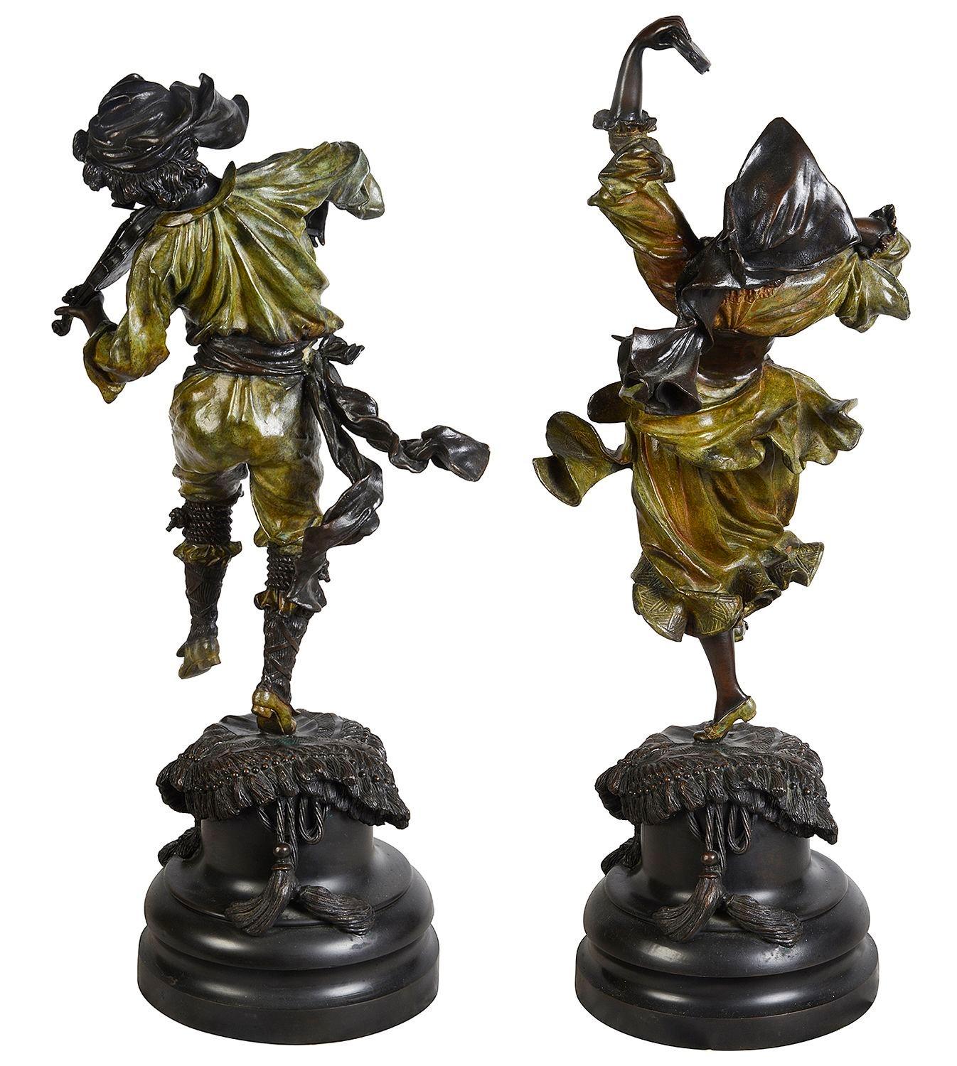 Pair of cold painted bronze Neapolitan dancers For Sale 5