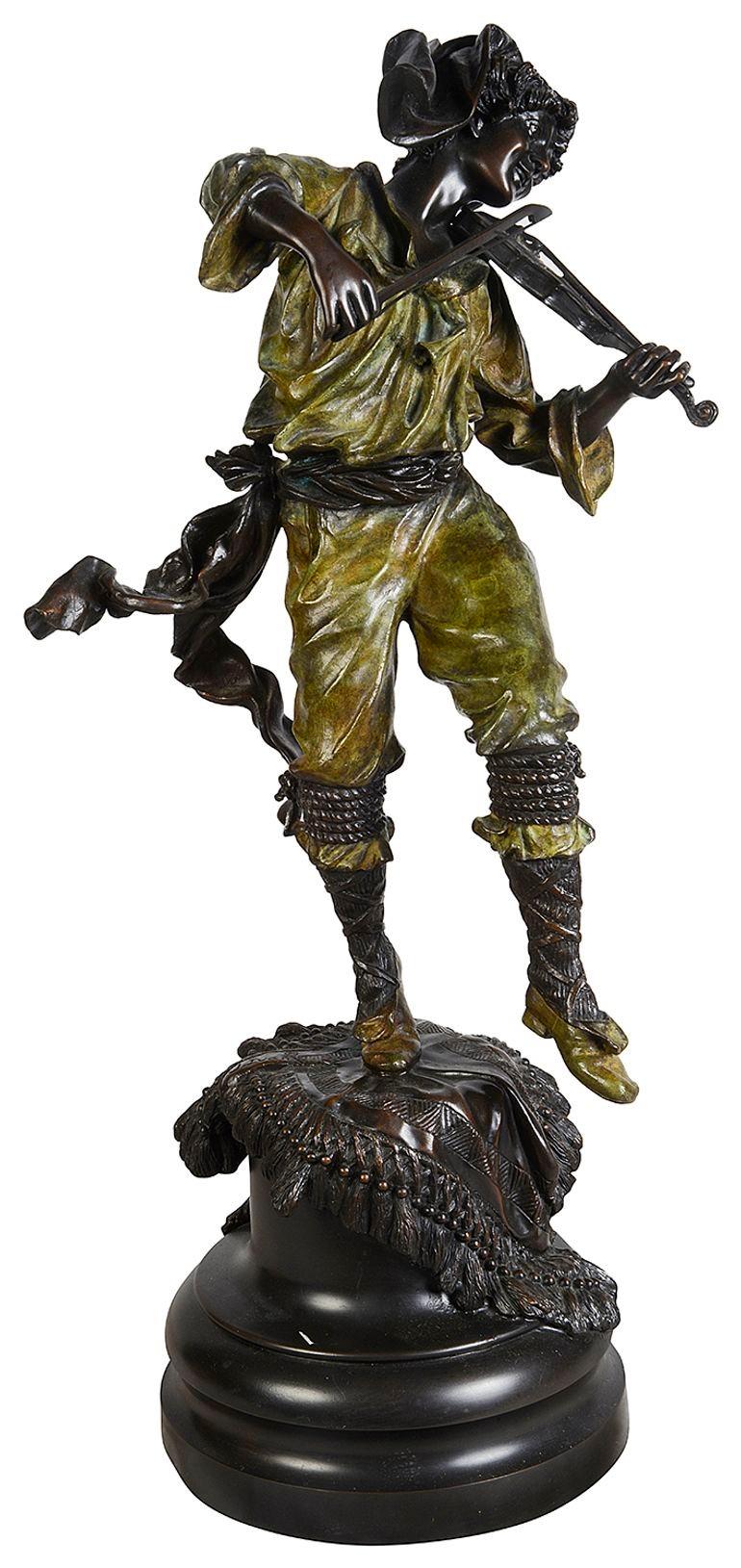 Bronze Pair of cold painted bronze Neapolitan dancers For Sale