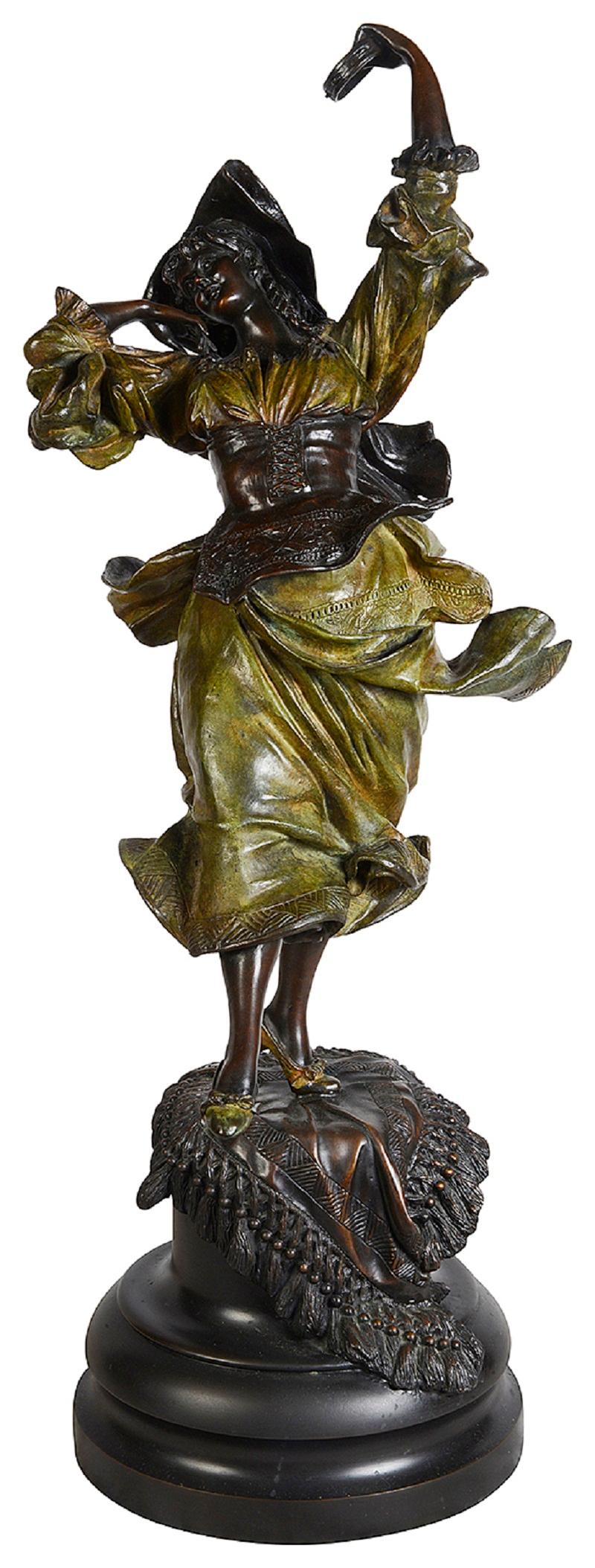 Pair of cold painted bronze Neapolitan dancers For Sale 2
