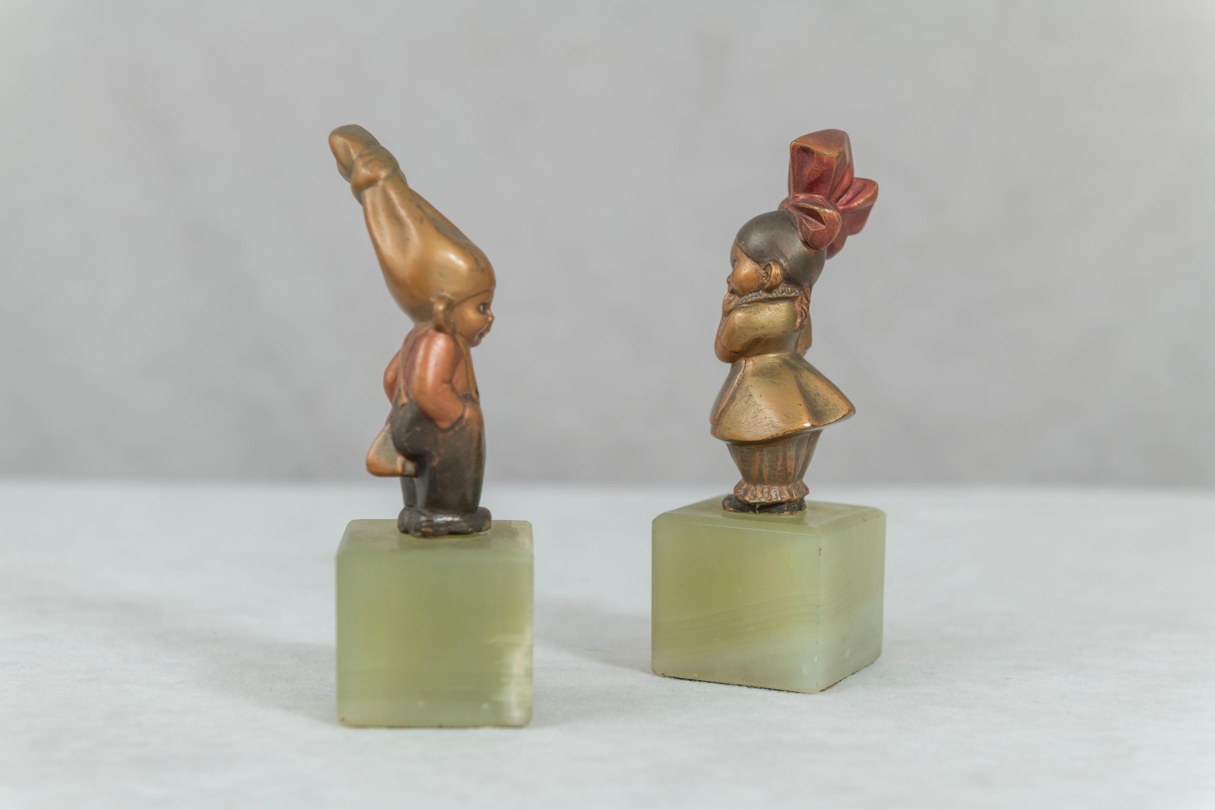 Austrian Pair of Cold Painted Vienna Bronze Kewpies, circa 1920s For Sale