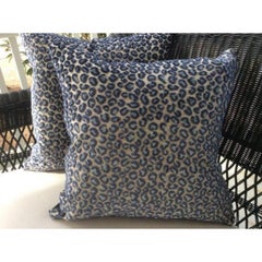 Pair of Colefax & Fowler Pillows in Blue Wild Leopard Raised Velvet