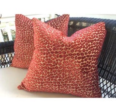 Pair of Colefax & Fowler Pillows in "Wilde" Red & Pink Raised Velvet