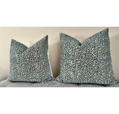 Pair of Colefax & Fowler “Wilde” Blue & Ivory Raised Velvet Pillows with Backs
