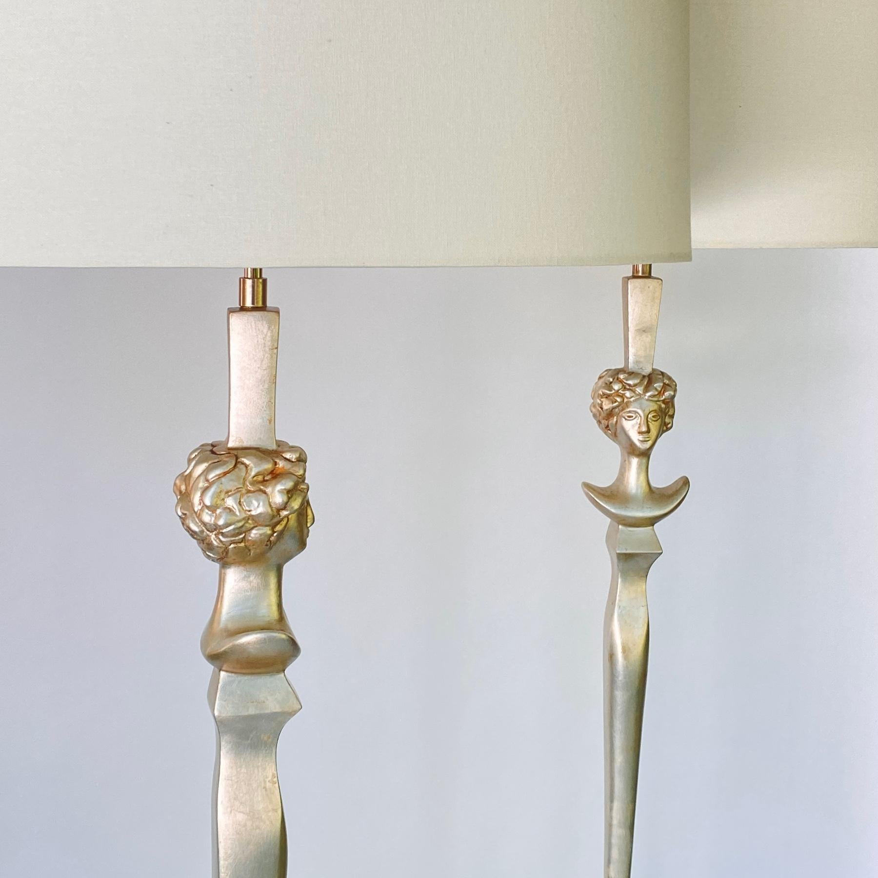 Coppia di lampade da terra Colette in foglia d'argento in stile Diego Giacometti di Sirmos in vendita 4