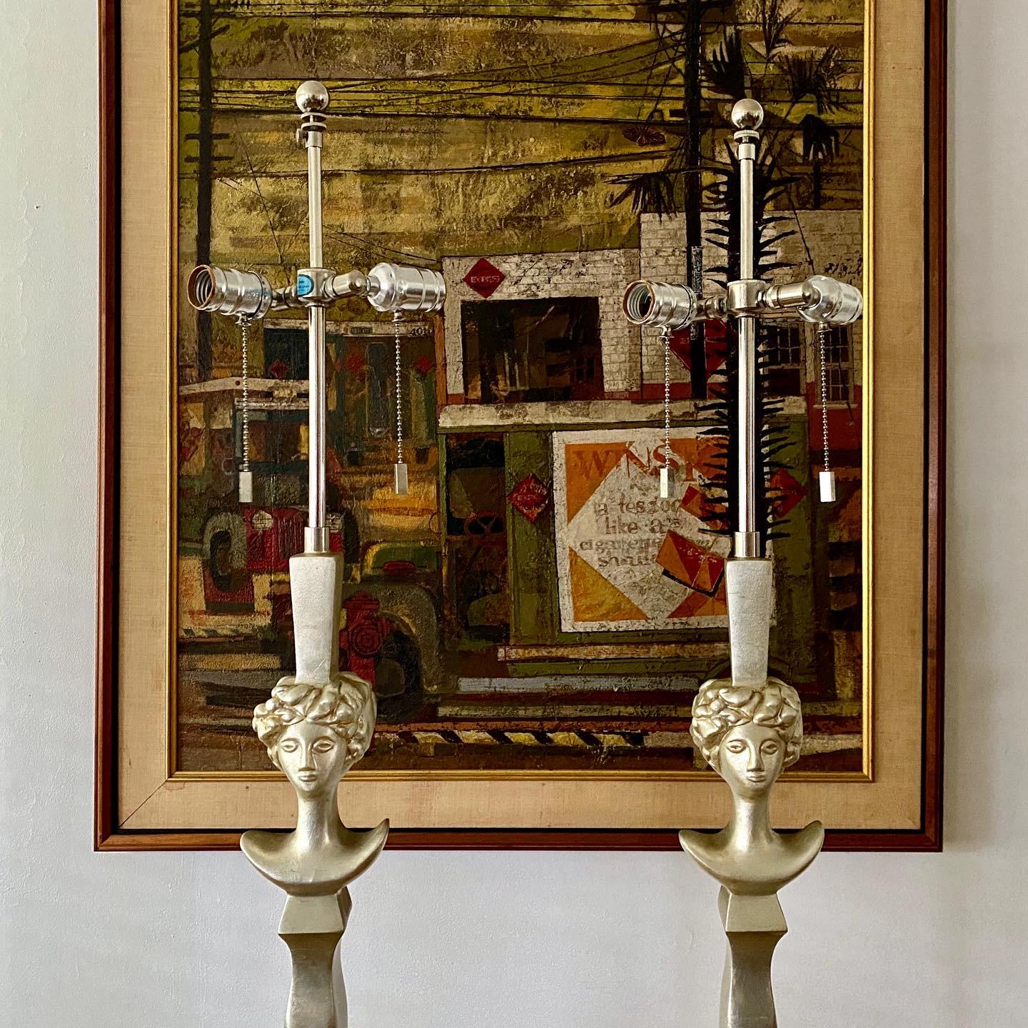 Argentato Coppia di lampade da terra Colette in foglia d'argento in stile Diego Giacometti di Sirmos in vendita