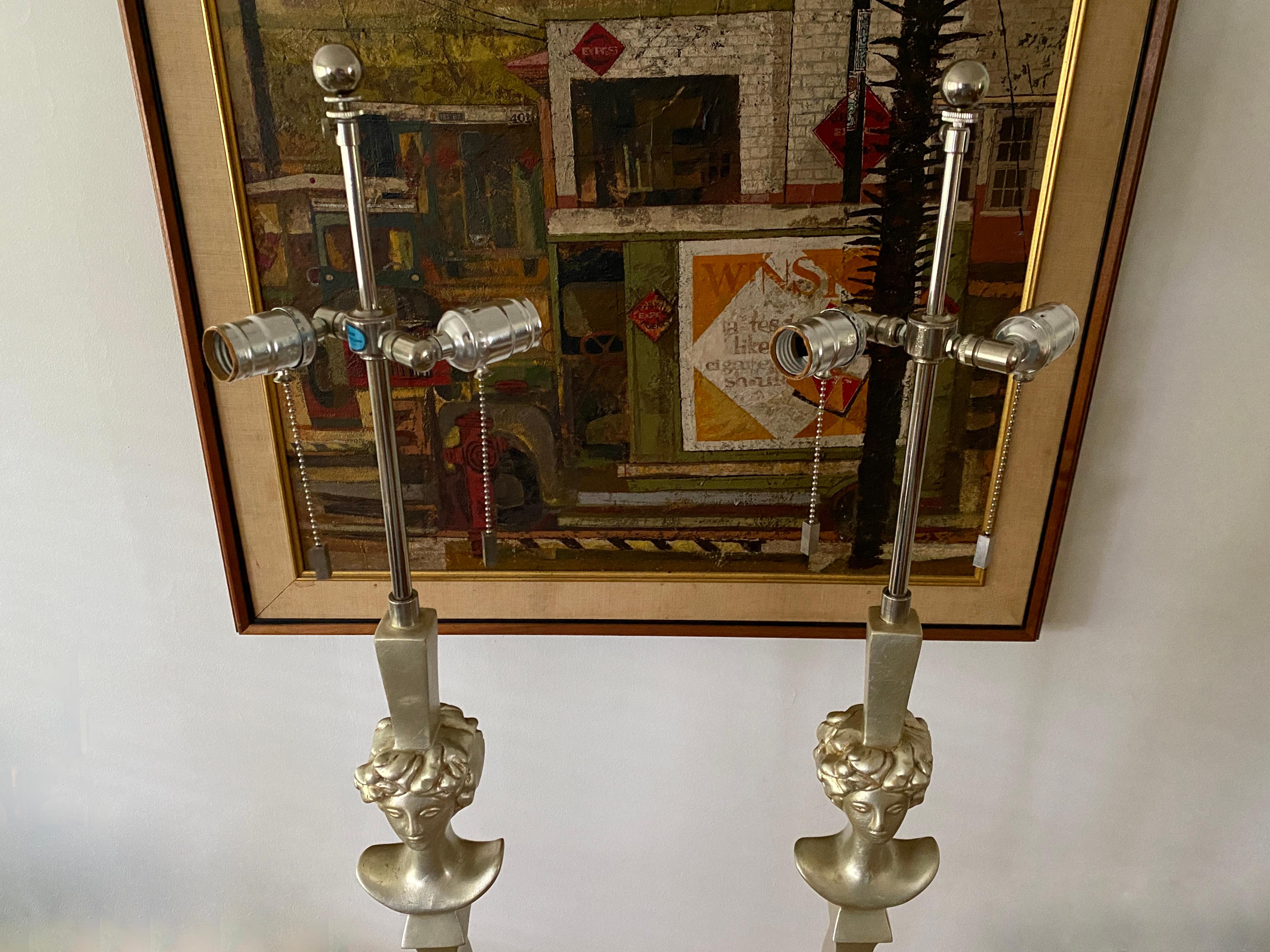 Pair of Colette Silver Leaf Diego Giacometti Style Floor Lamps by Sirmos In Good Condition For Sale In Doraville, GA