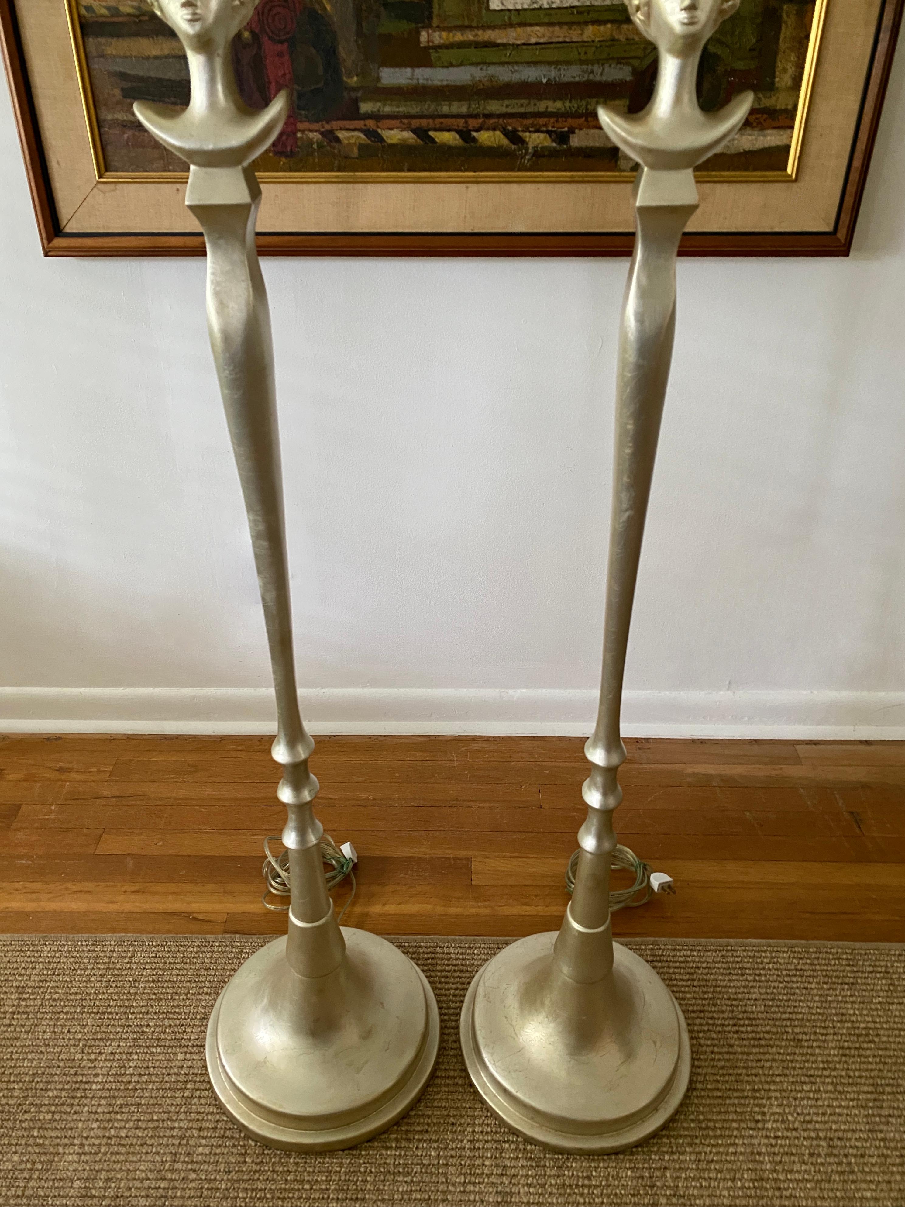 Pair of Colette Silver Leaf Diego Giacometti Style Floor Lamps by Sirmos For Sale 1