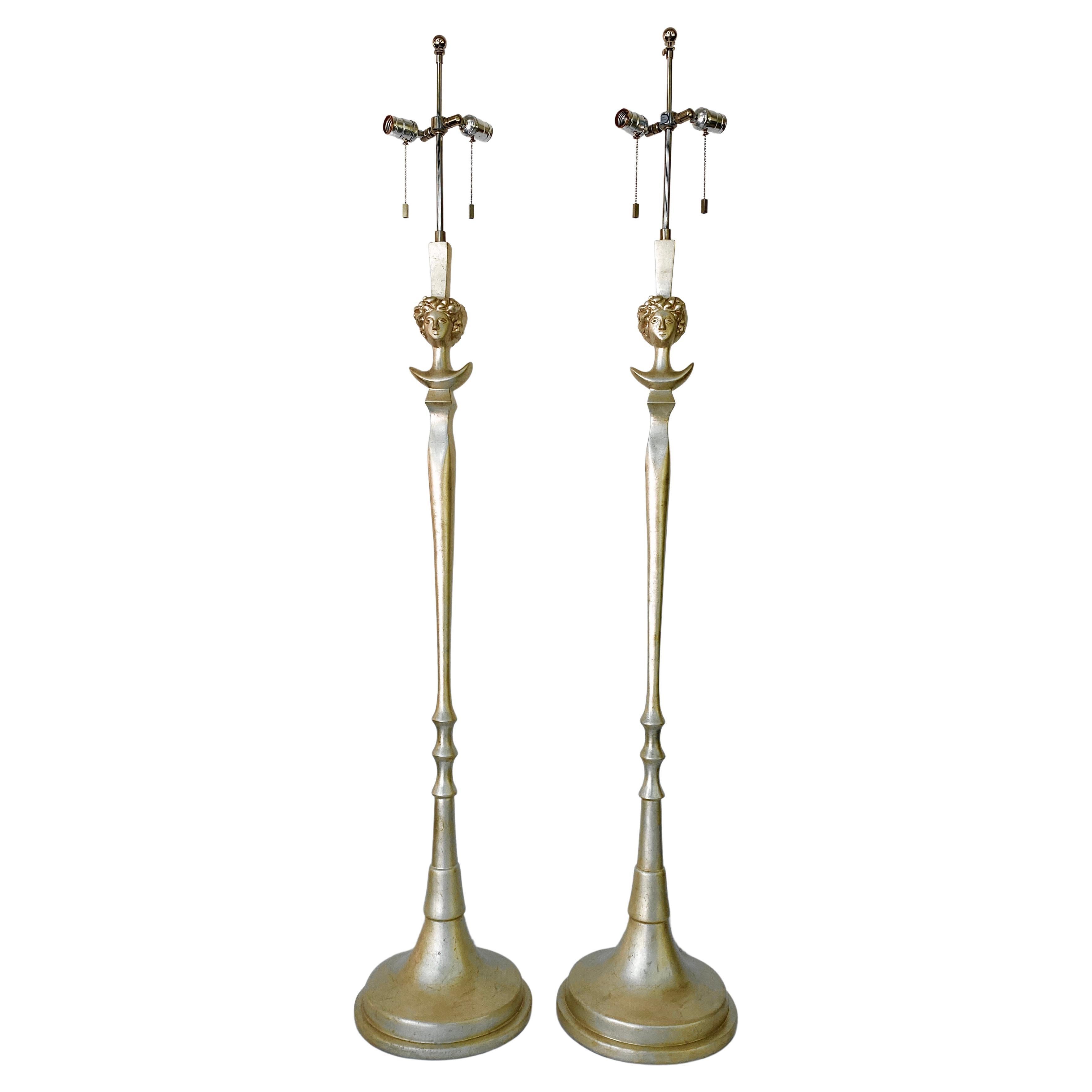 Paar Colette Silberblatt Diego Giacometti Stil Stehlampen von Sirmos