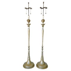 Pair of Colette Silver Leaf Diego Giacometti Style Floor Lamps by Sirmos