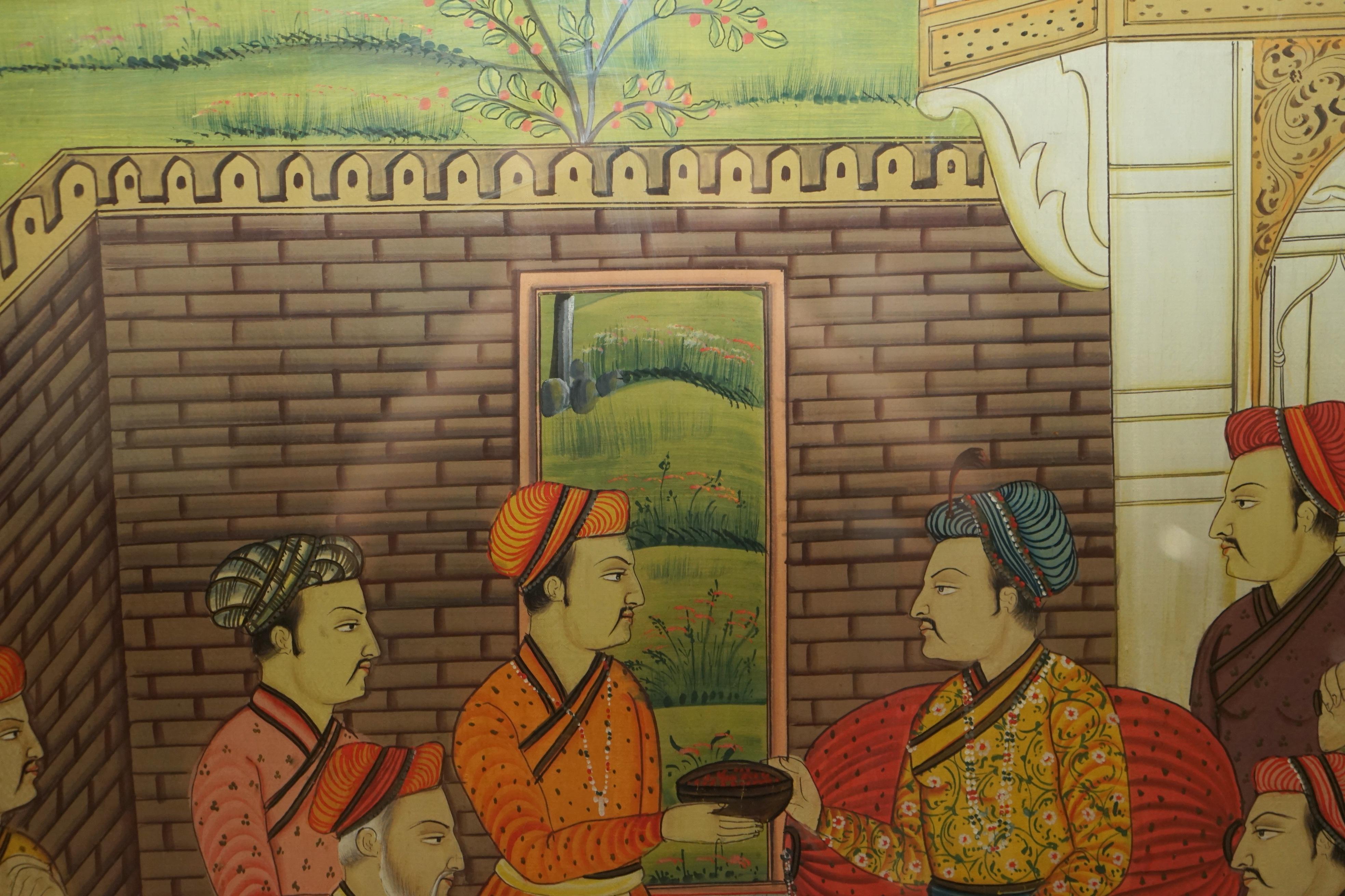 Paar sammelbare antike persische handgemalte orientalische Szenen auf Seide gerahmt im Angebot 8