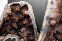 Pair of Collector-Grade Amethyst Geodes with Galaxy Druzy over Calcite