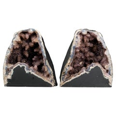 Pair of Collector-Grade Amethyst Geodes with Galaxy Druzy over Calcite