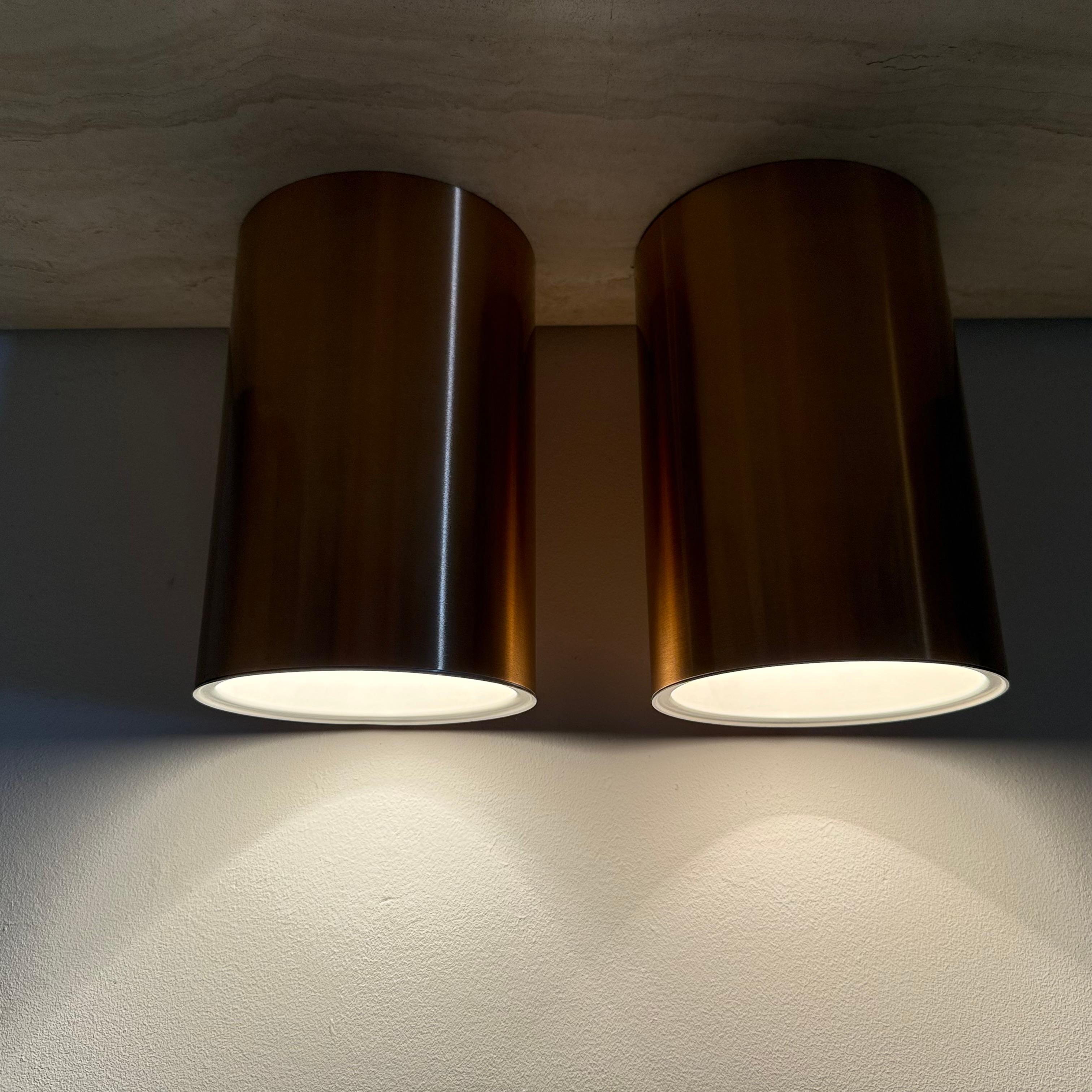 Paire de lampes de plafond à collerette, finition or rose, 1970 en vente 1