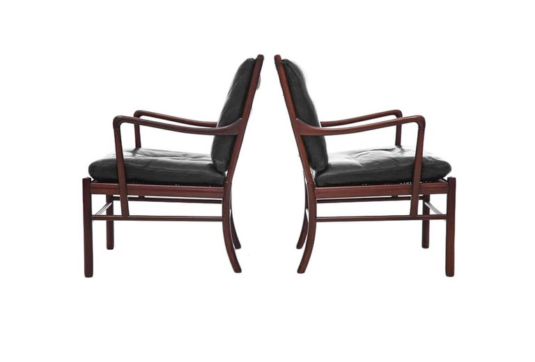 Leather Pair of Colonial Armchairs Model PJ149 by Ole Wanscher for Poul Jeppesen, Danish For Sale