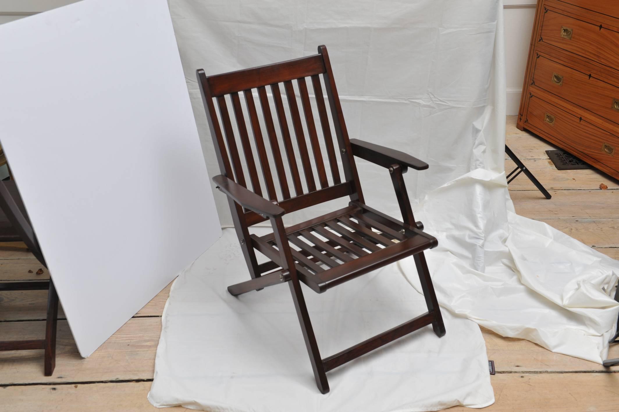British Colonial Pair of Colonial British Folding Rosewood Deck Chairs