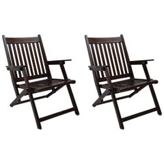 Antique Pair of Colonial British Folding Rosewood Deck Chairs