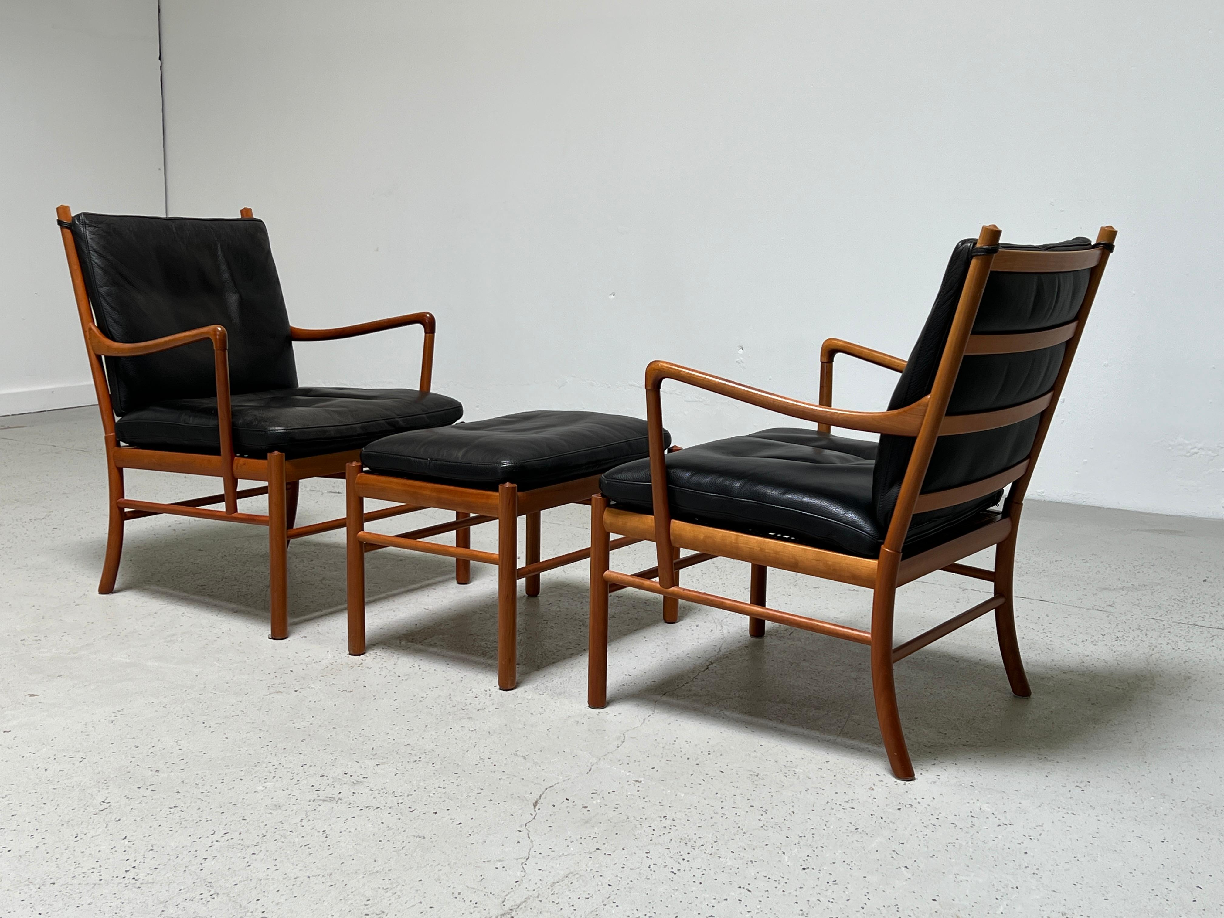 Pair of Colonial Chairs and Ottoman by Ole Wanscher 2