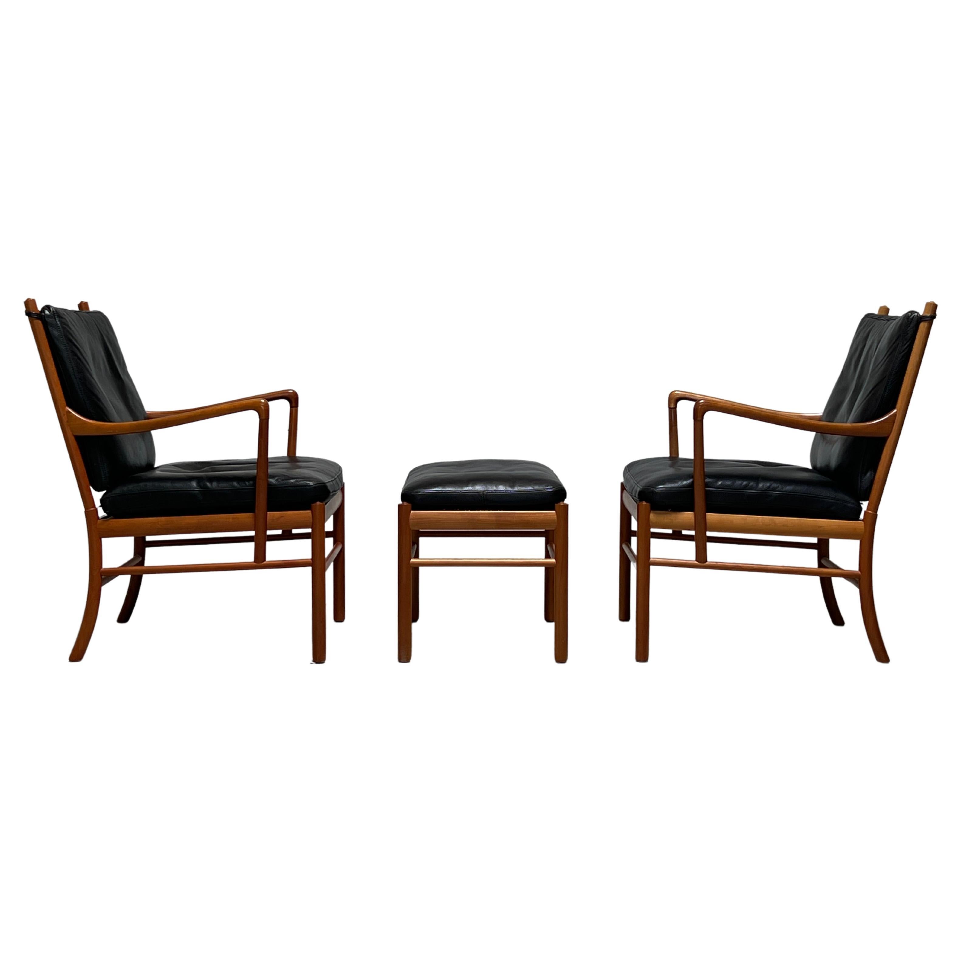 Pair of Colonial Chairs and Ottoman by Ole Wanscher For Sale