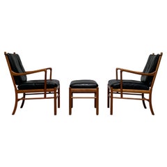 Pair of Colonial Chairs and Ottoman by Ole Wanscher