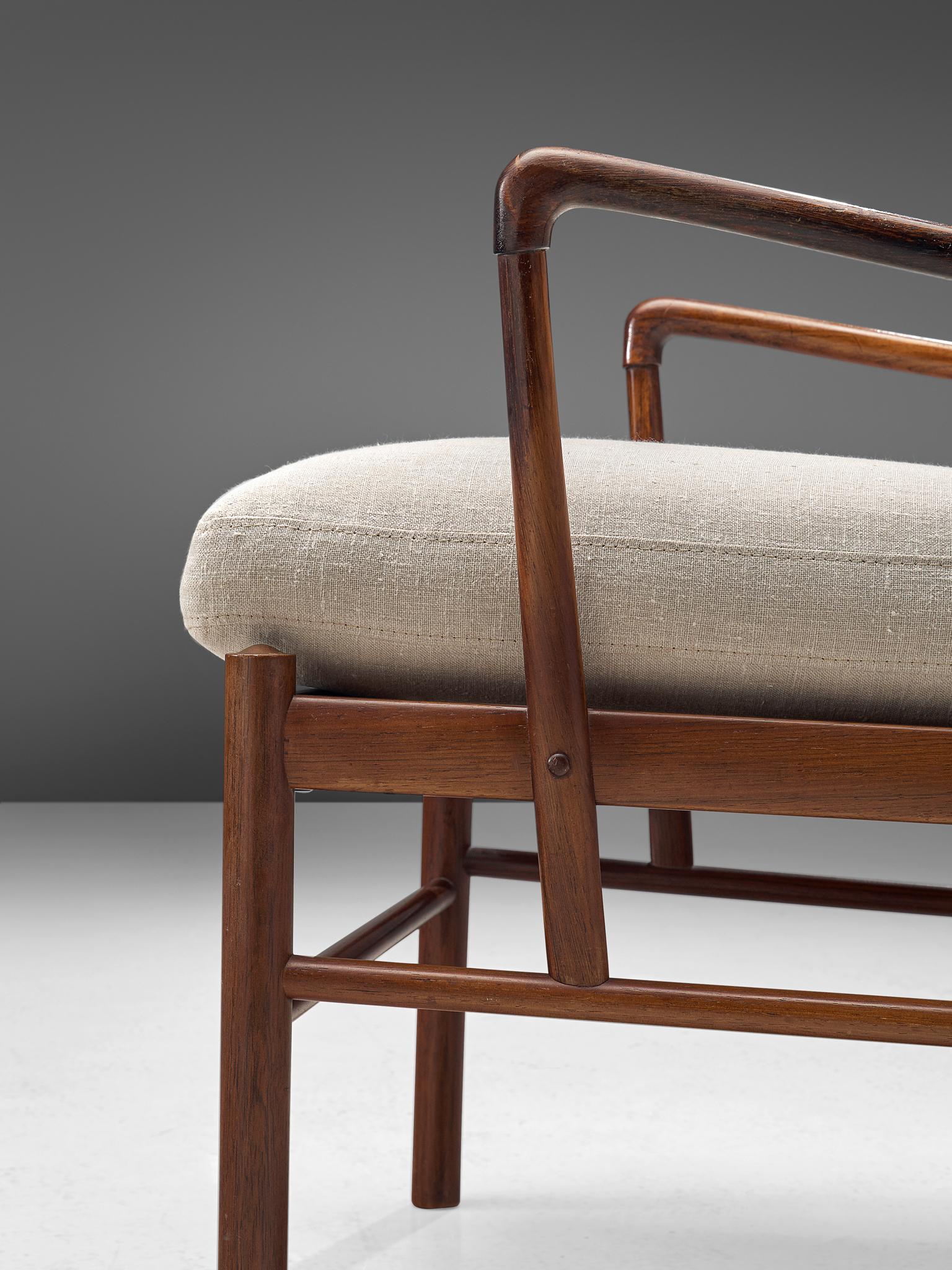 Fabric Pair of 'Colonial' Chairs in Rosewood by Ole Wanscher 