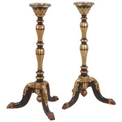 Antique Pair of Colonial Lacquered and Gilt Teak Torchères or Candle Stands