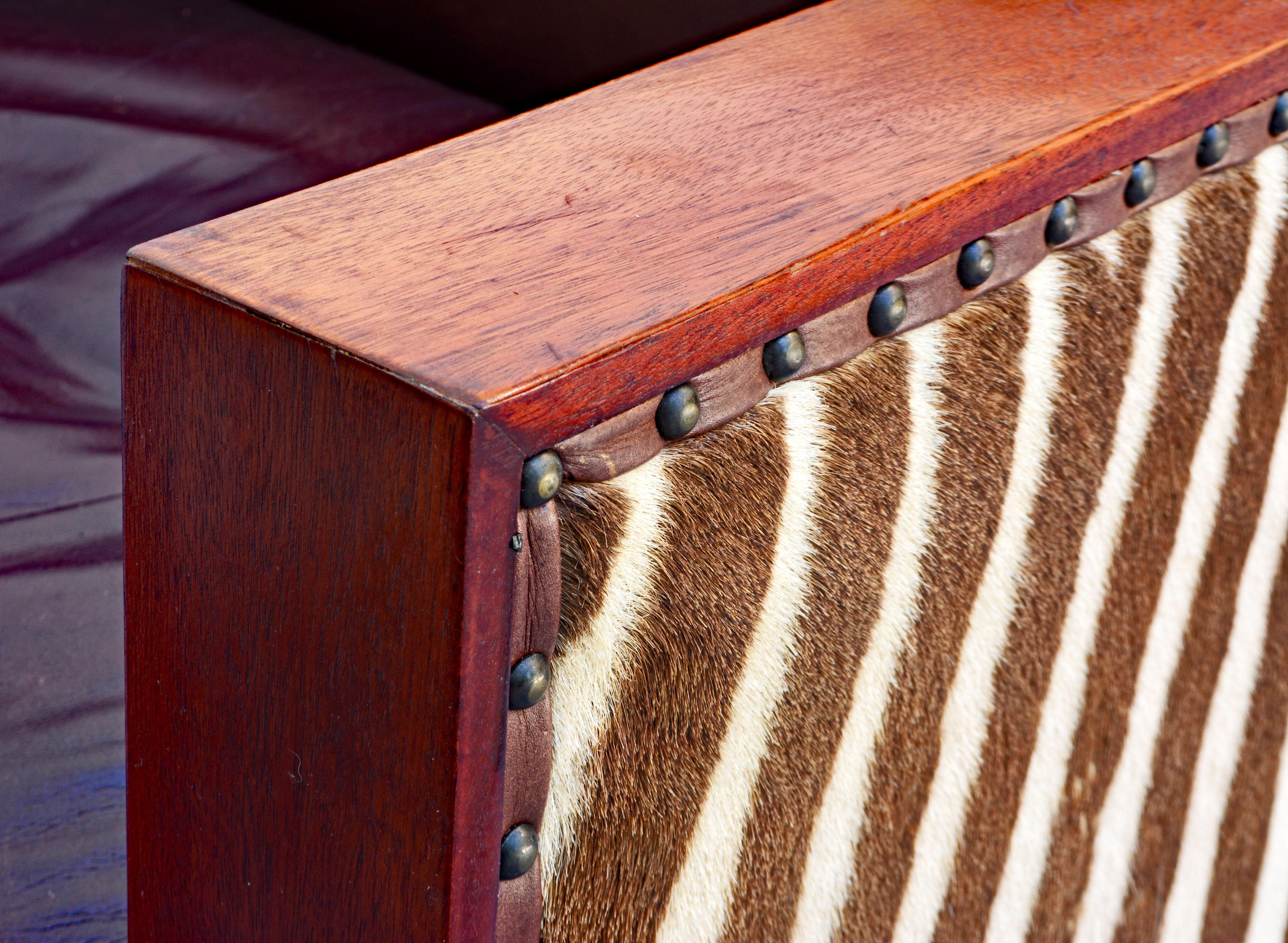 Pair of Colonial Style Deco Inspired Zebra Leather and Mahogany Club Chairs 7