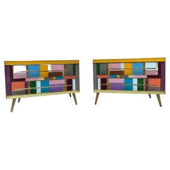 Pair of Colored Bedside Tables, Northern Italy, circa 1980