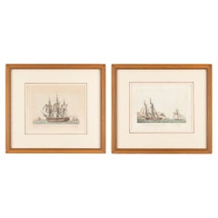 Vintage Pair of colored engravings of American ships by Jean-Jerome Baugean, c. 1840