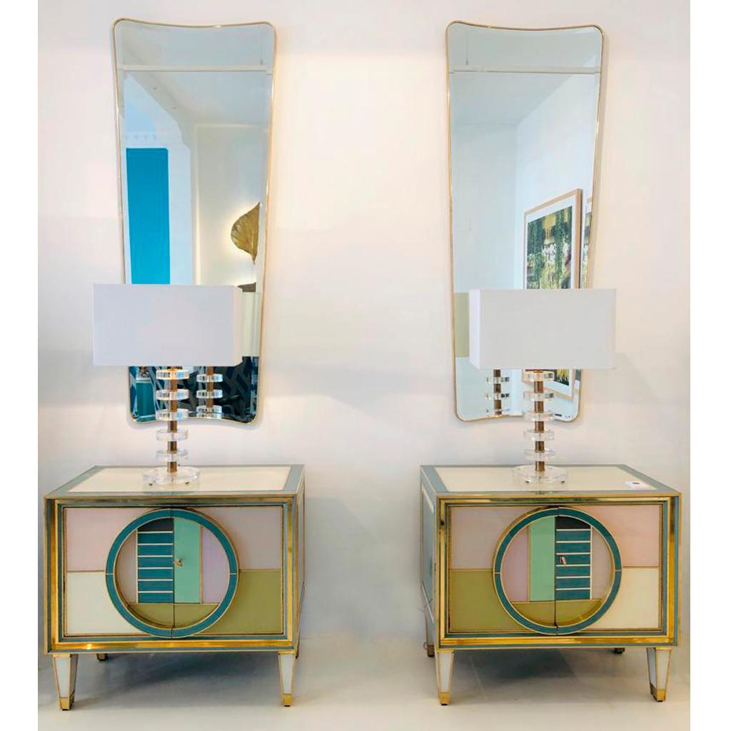 Mid-Century Modern Brass and Glass Pair of Italian Sideboards, 1950s 10