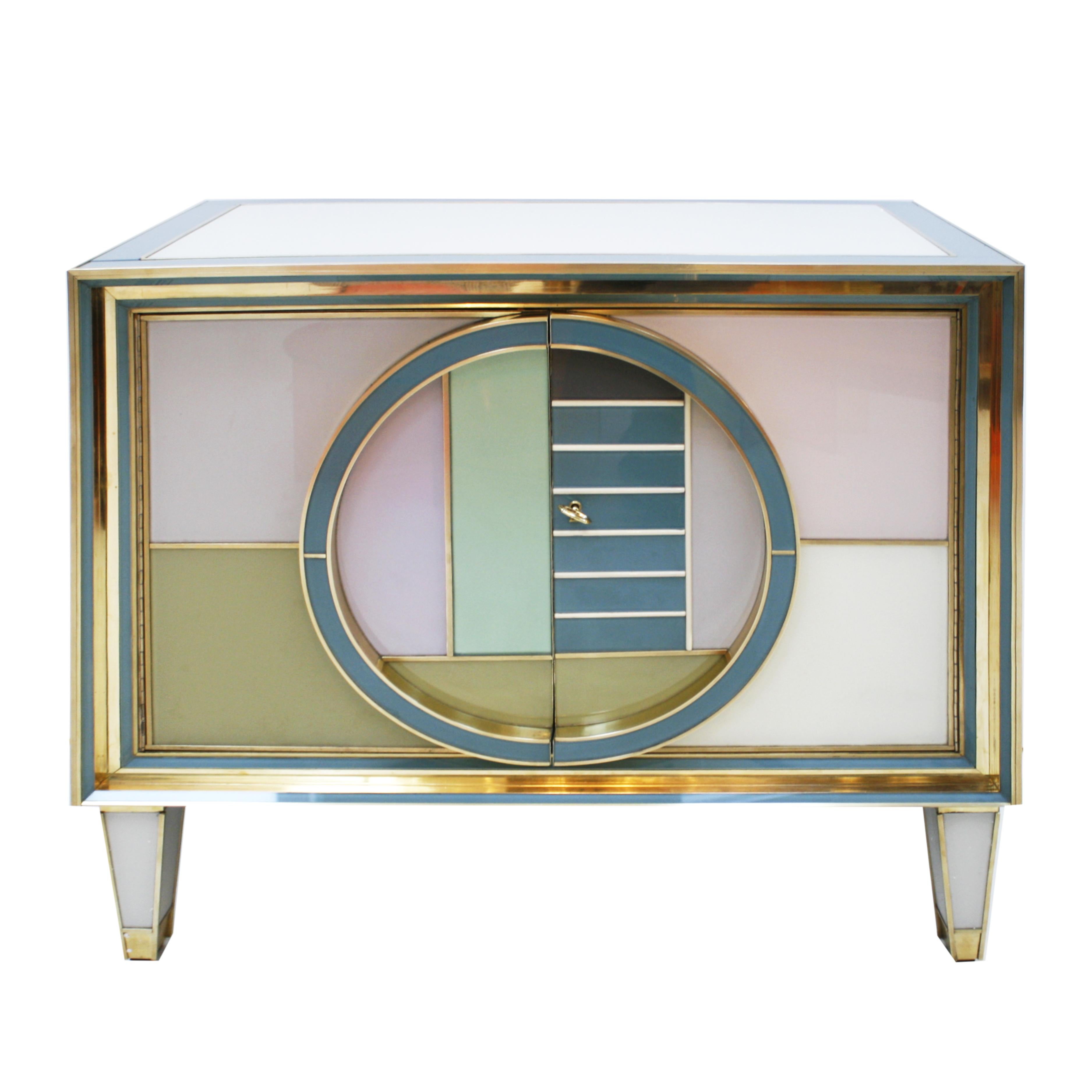 Mid-Century Modern Brass and Glass Pair of Italian Sideboards, 1950s In Good Condition In Madrid, ES