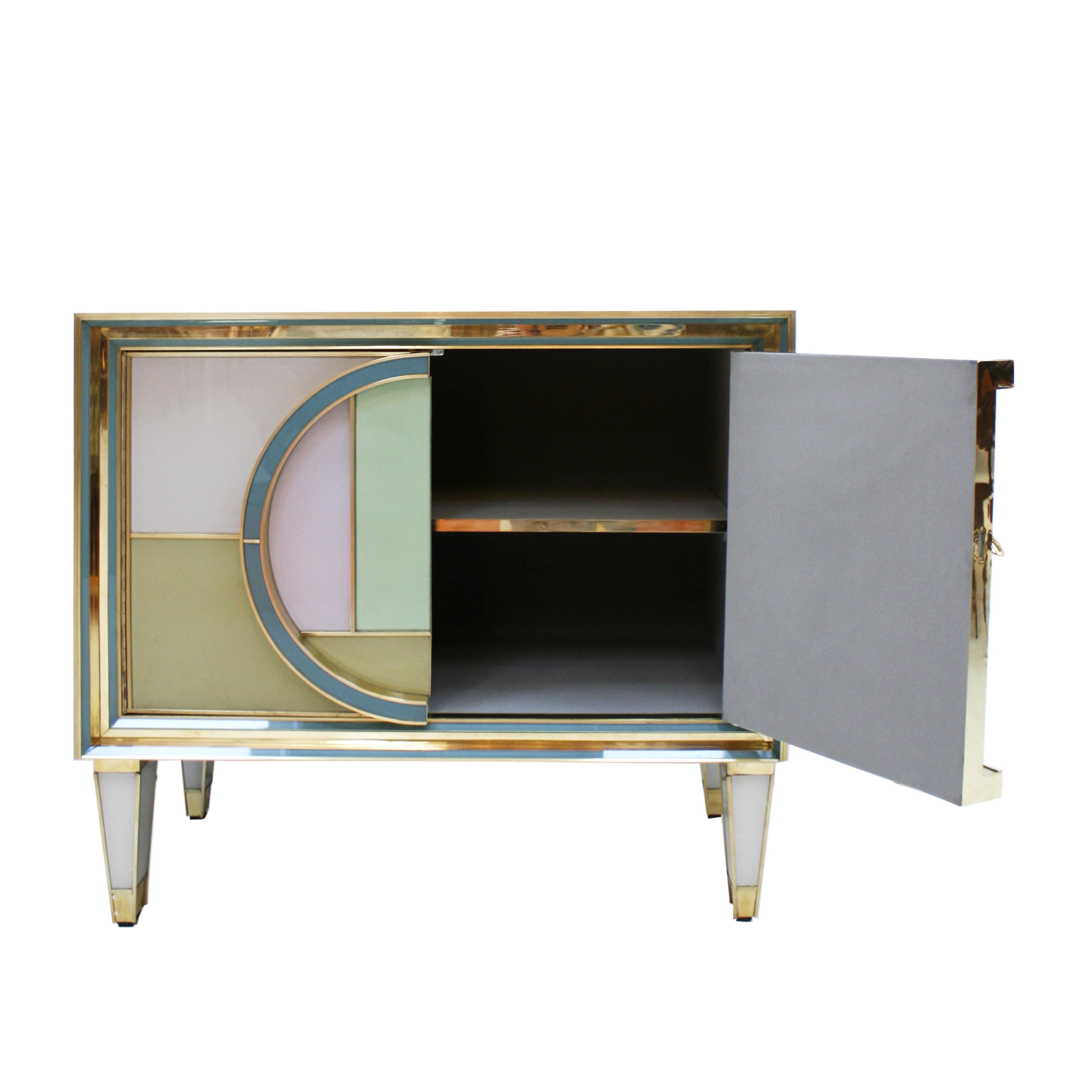 Mid-Century Modern Brass and Glass Pair of Italian Sideboards, 1950s 2