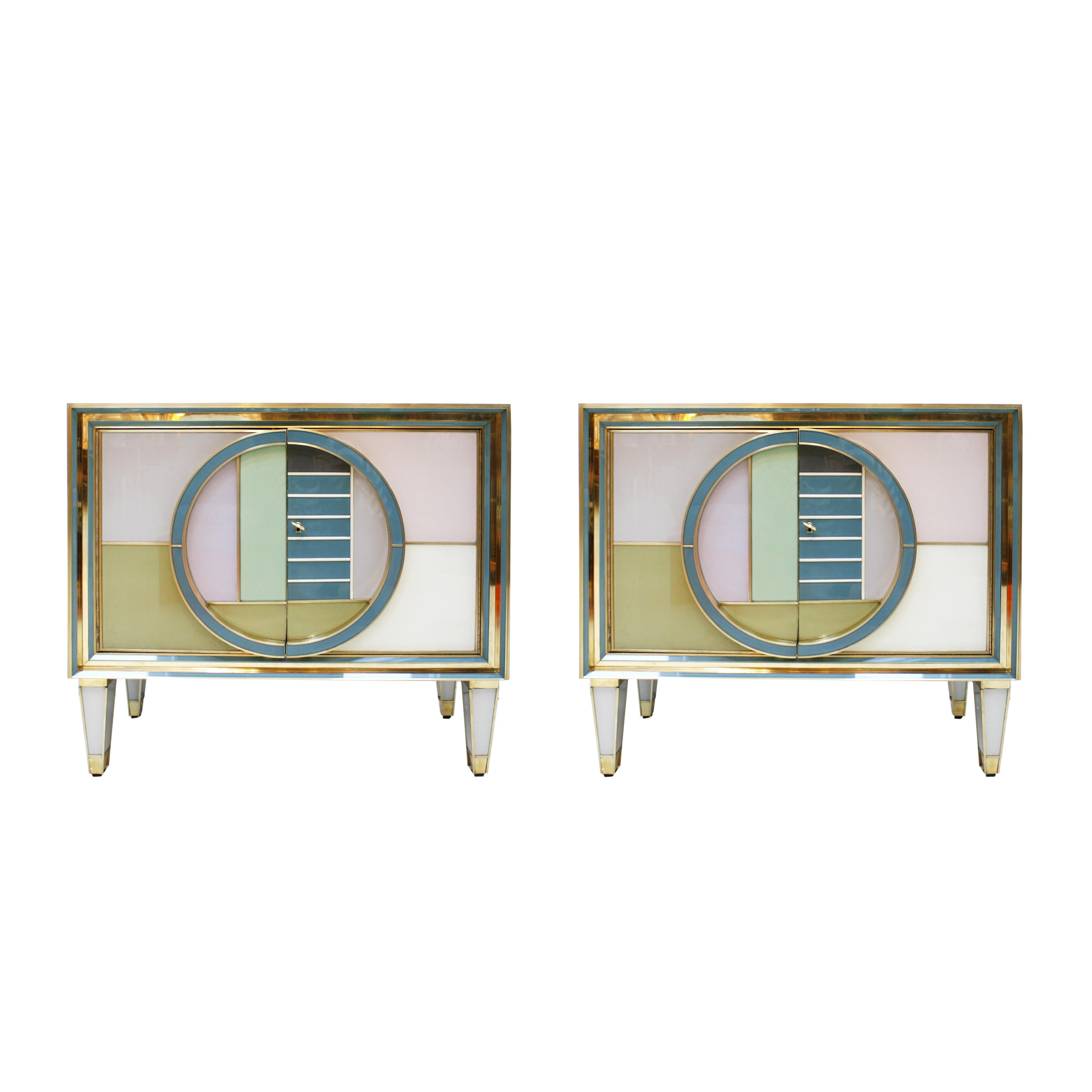 Mid-Century Modern Brass and Glass Pair of Italian Sideboards, 1950s