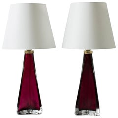 Retro Pair of Colored Glass Lamps Carl Fagerlund for Orrefors, Sweden, 1960s