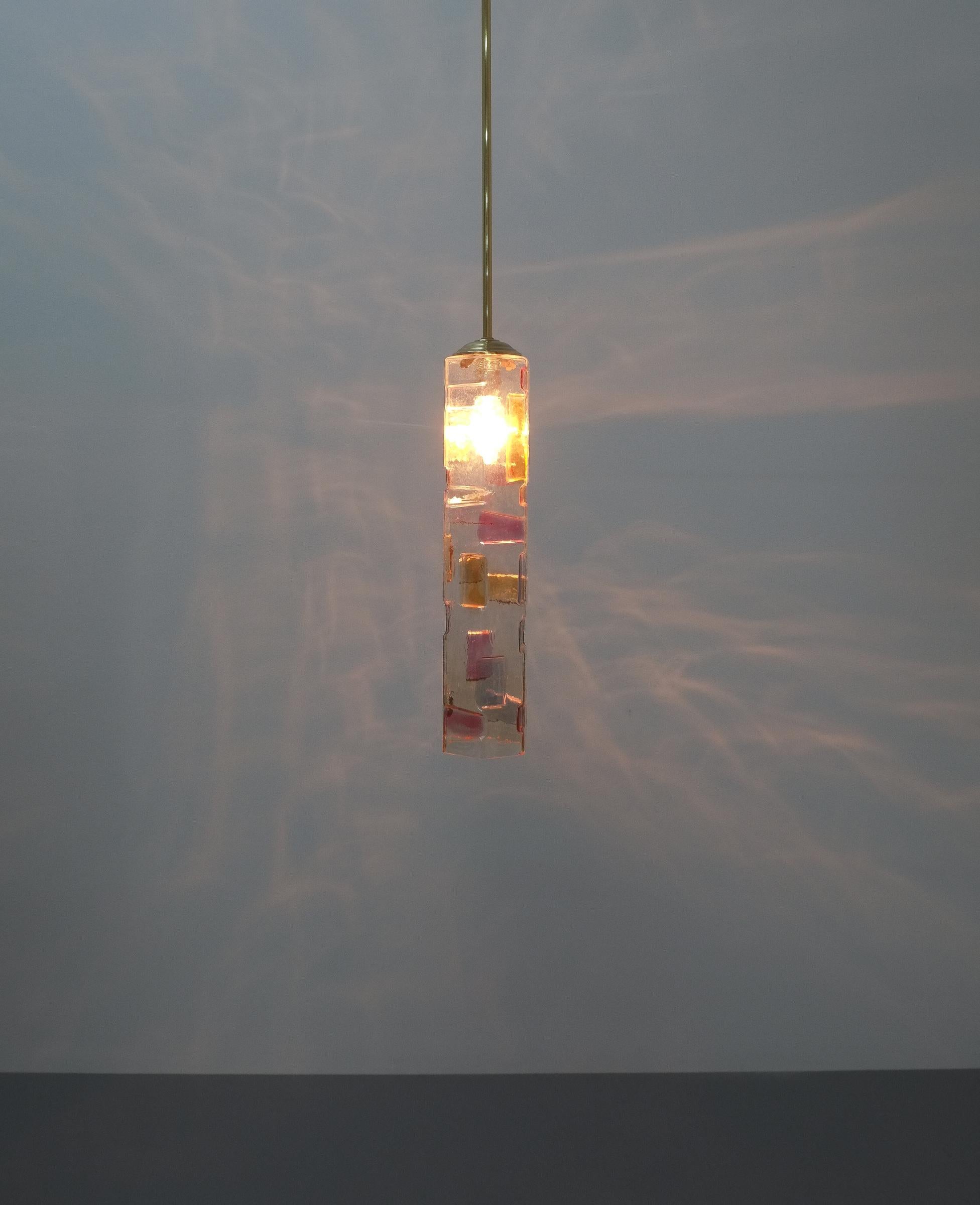 Mid-Century Modern Pair of Colored Glass Pendant Lamps Style Poliarte, Italy, circa 1955