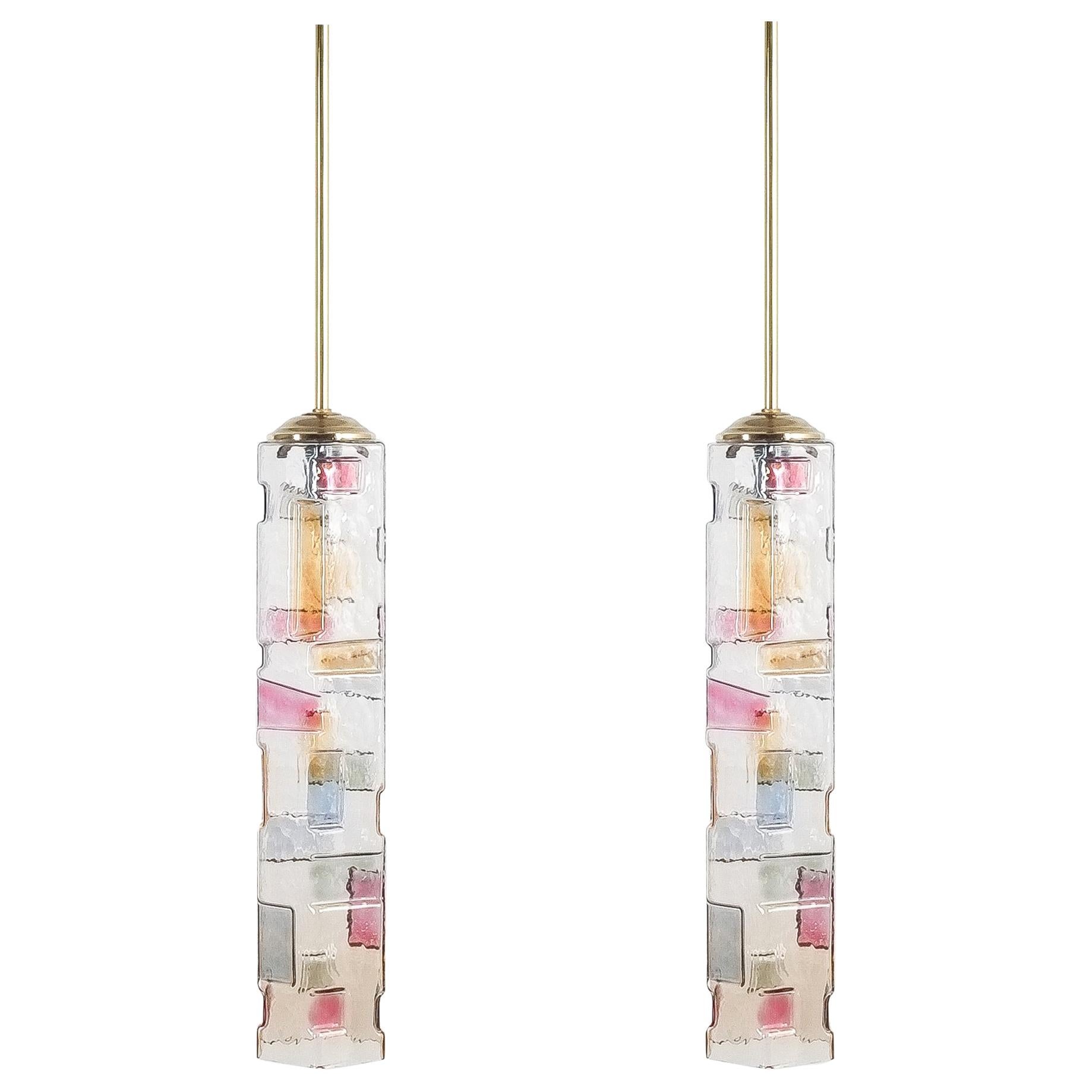 Pair of Colored Glass Pendant Lamps Style Poliarte, Italy, circa 1955