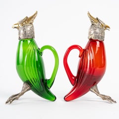 Paire de Flasks en Verre Coulé, Argent et Vermeil