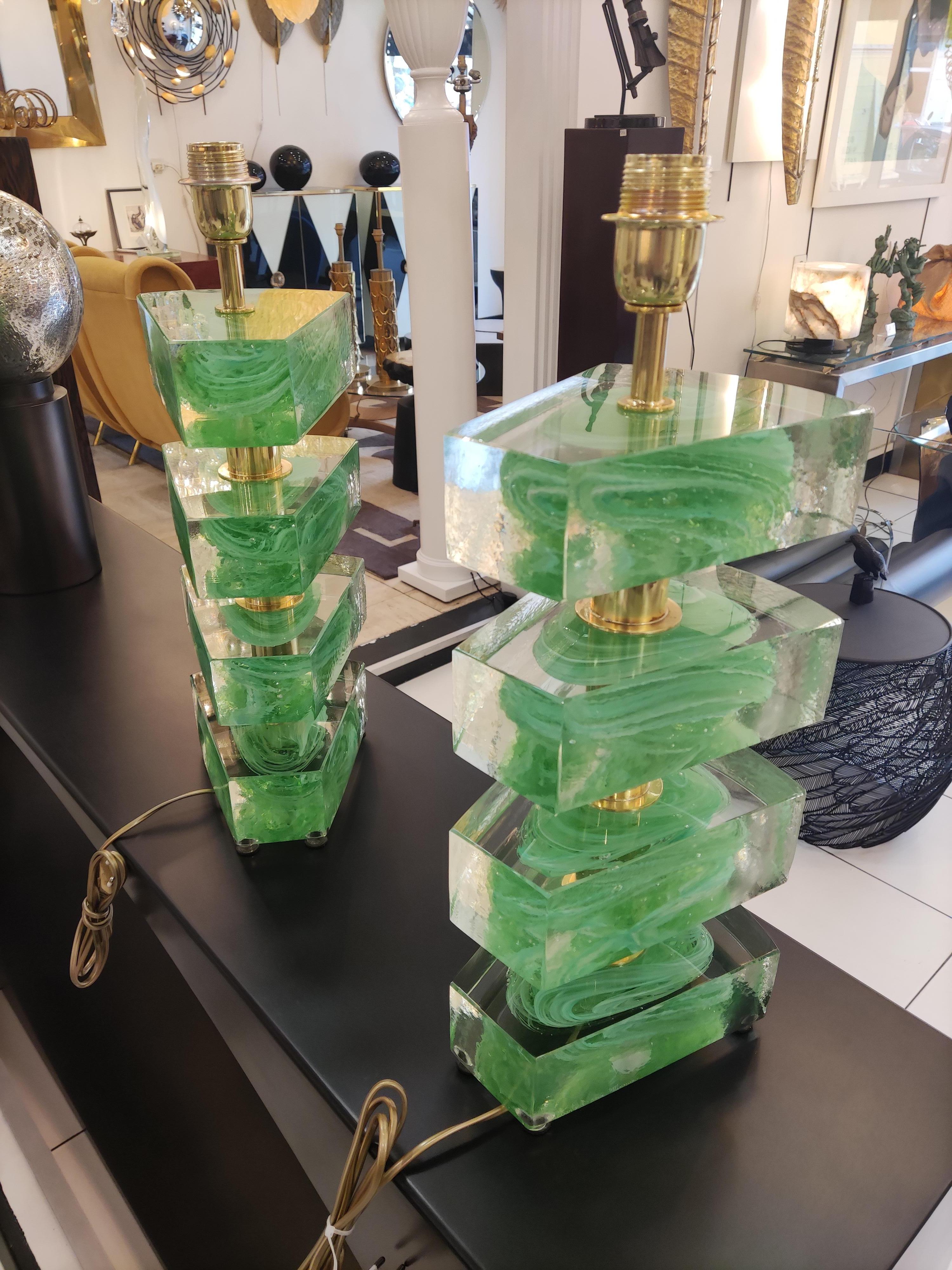 Mid-Century Modern Pair of Colored Murano Glass Table Lamps