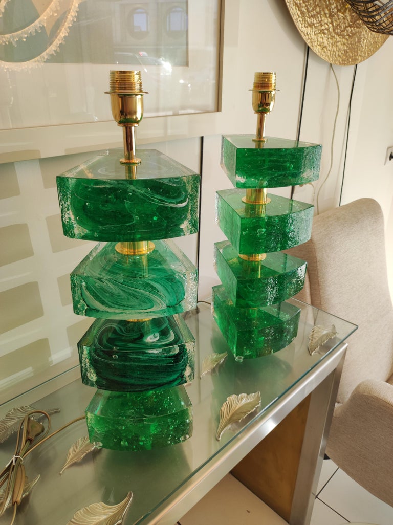 Mid-Century Modern Pair of Colored Murano Glass Table Lamps For Sale
