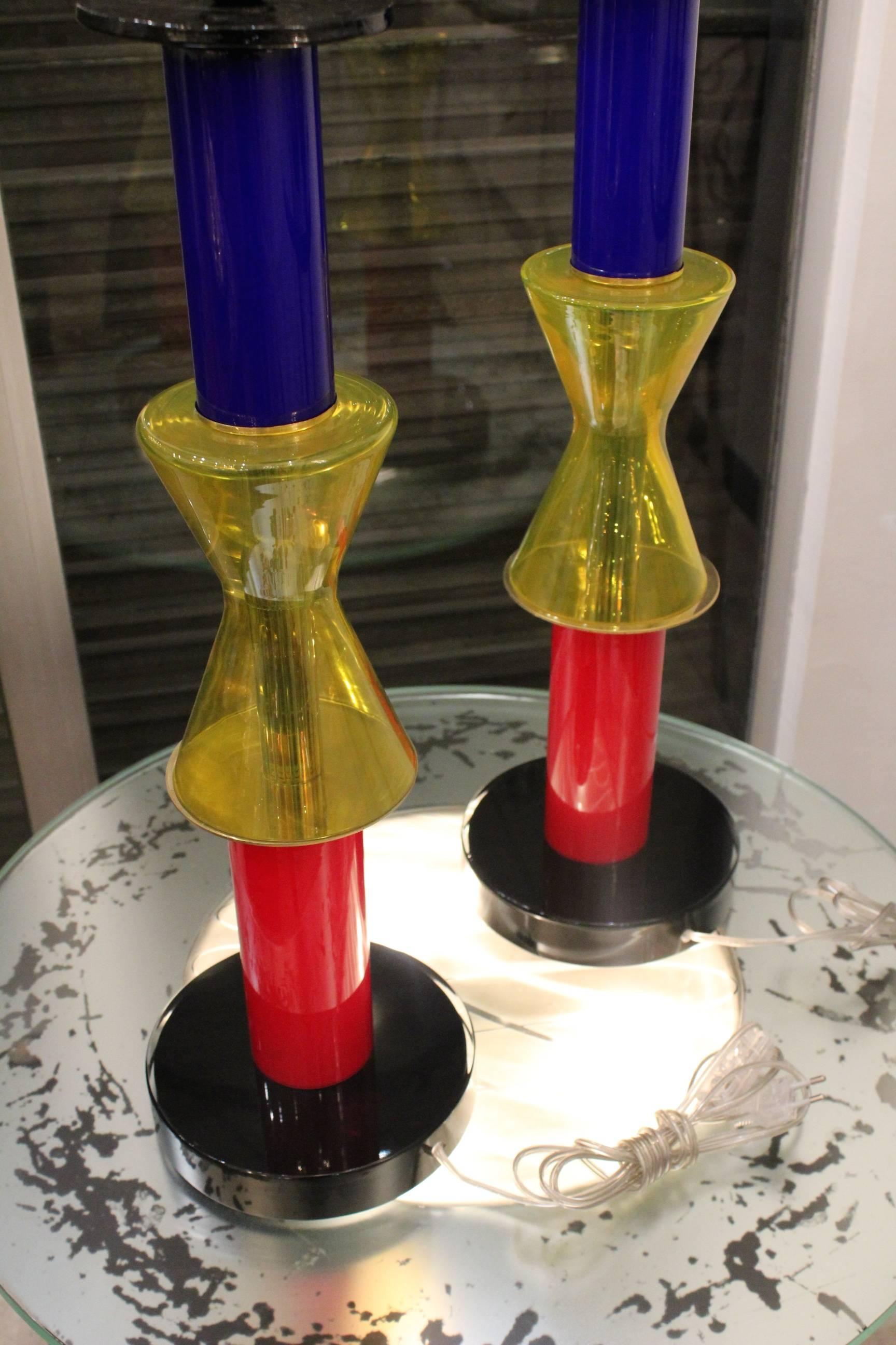 Pair of Colored Murano Glass Table Lamps In Excellent Condition In Saint-Ouen, FR
