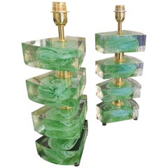 Pair of Colored Murano Glass Table Lamps